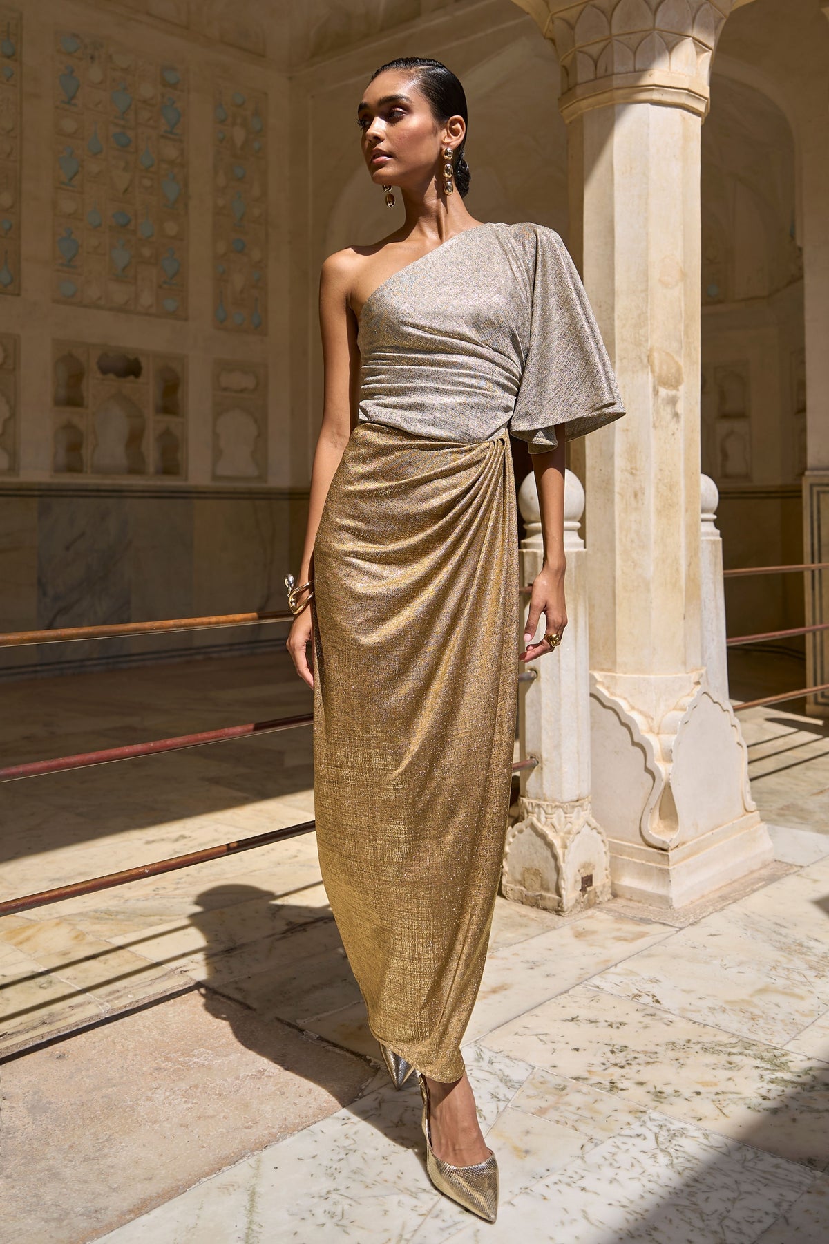 Single Sleeve Foil Blocked Dress