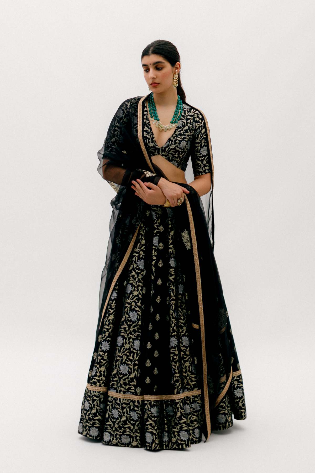 Black Benarasi Multi Kali lehenga Set