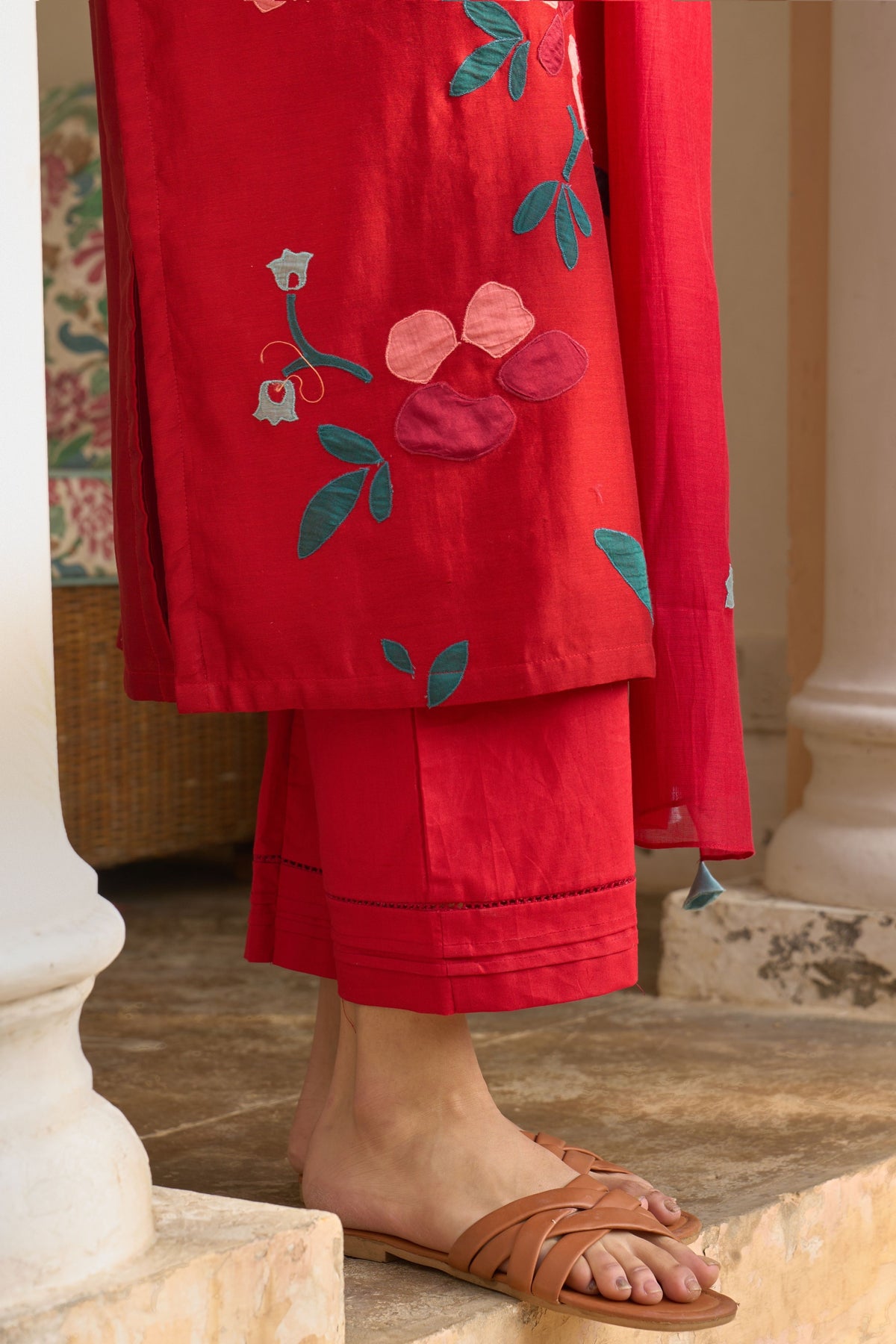 Cherry Red Applique Kurta Set
