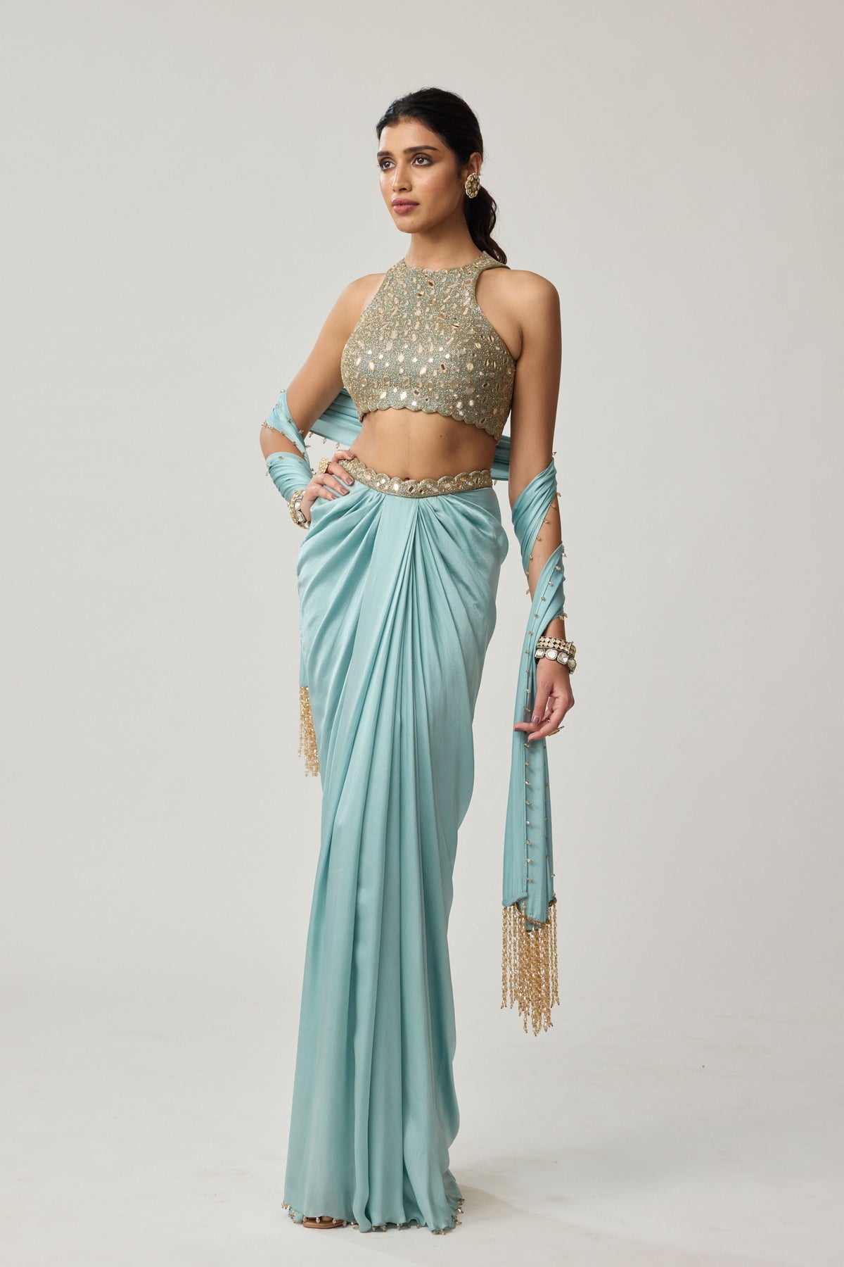 Powder Blue Draped Skirt Set