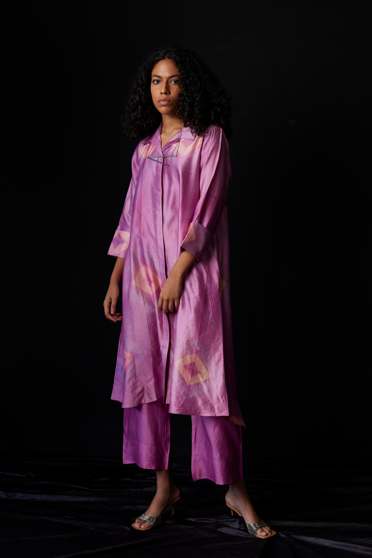 Mauve Tie-Dye Silk Shirt Set