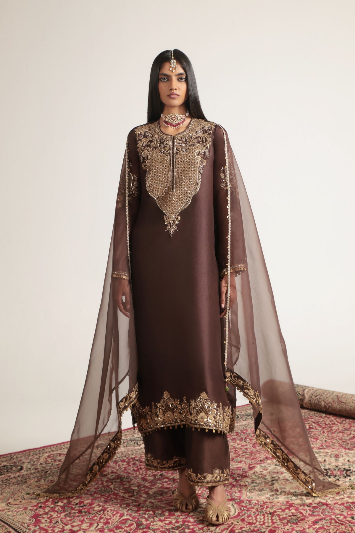 Brown Straight Kurta Set