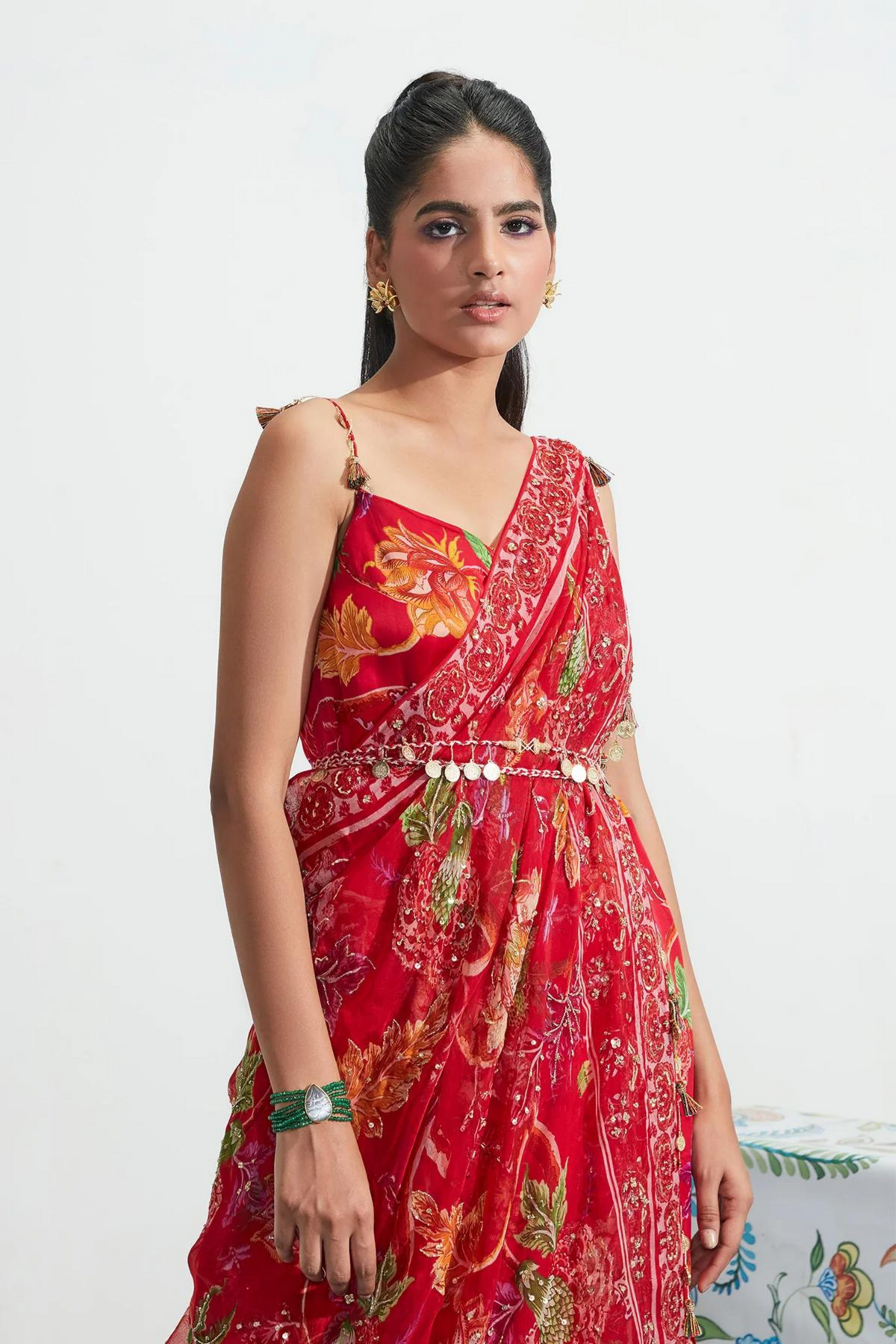 Husna Red Embroidered Choga Set