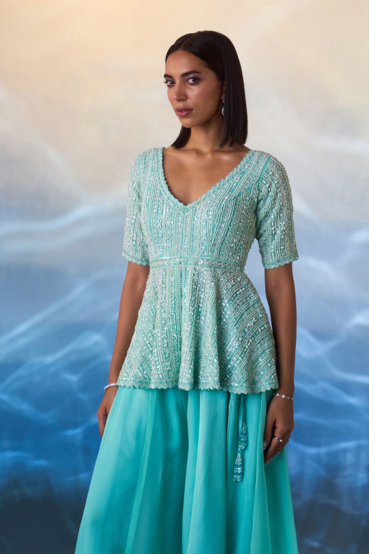 Mint Green Peplum Sharara Set