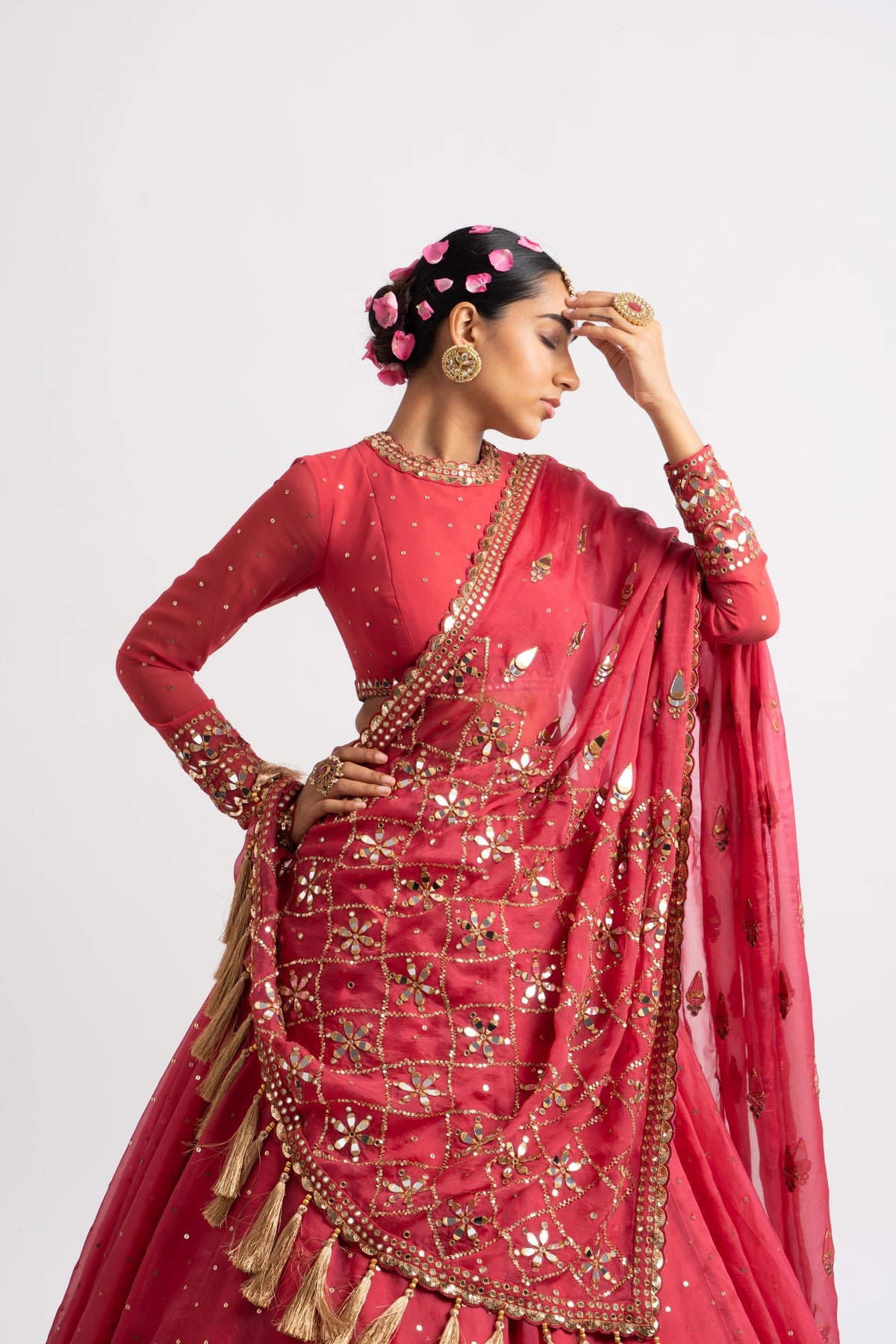 Deep coral lehenga