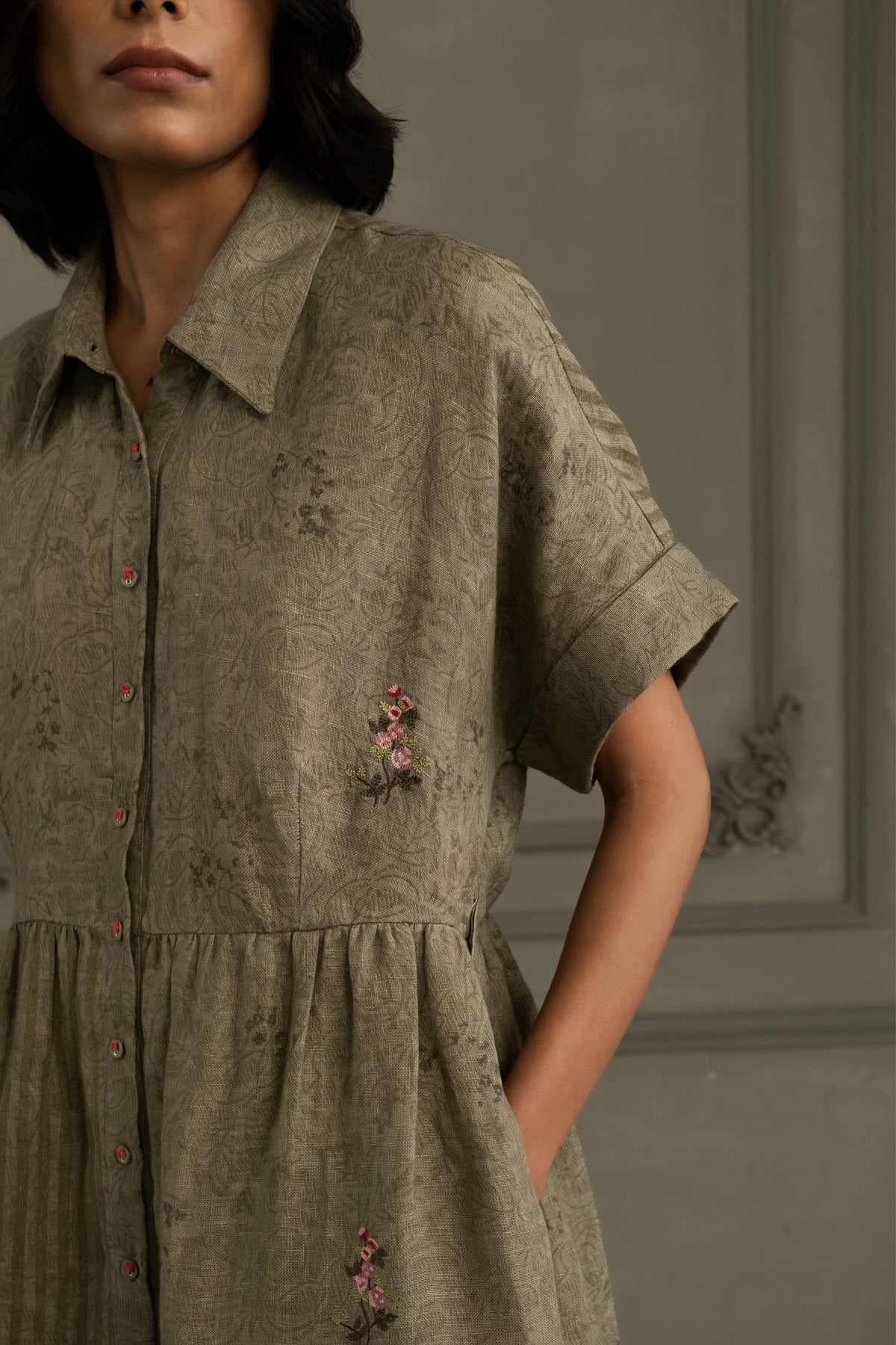 Sage Green Embroidered Dress