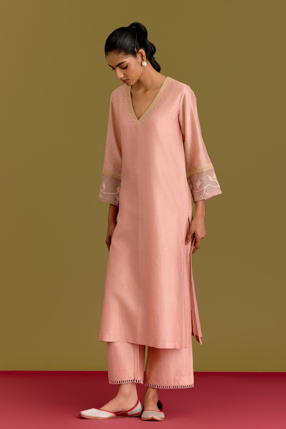 Pink Hand Painted Kurta Set