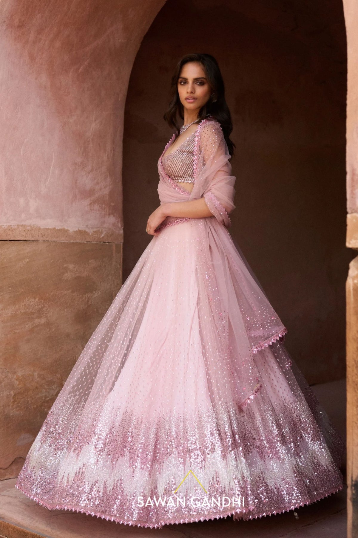 Blush Pink Sequin Lehenga Set