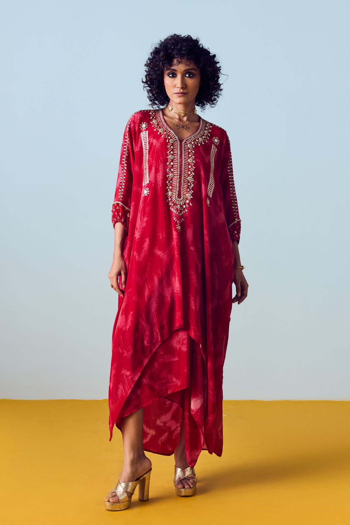 Raso Red Kaftan Set