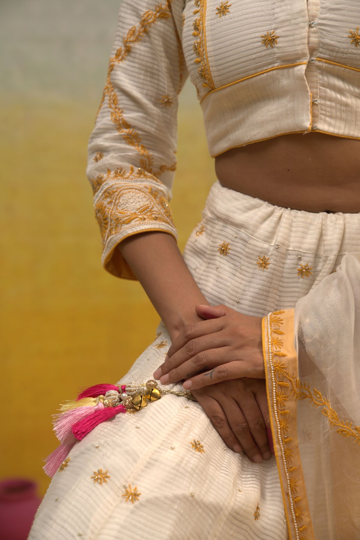 Ivory Chanderi Lehenga Set