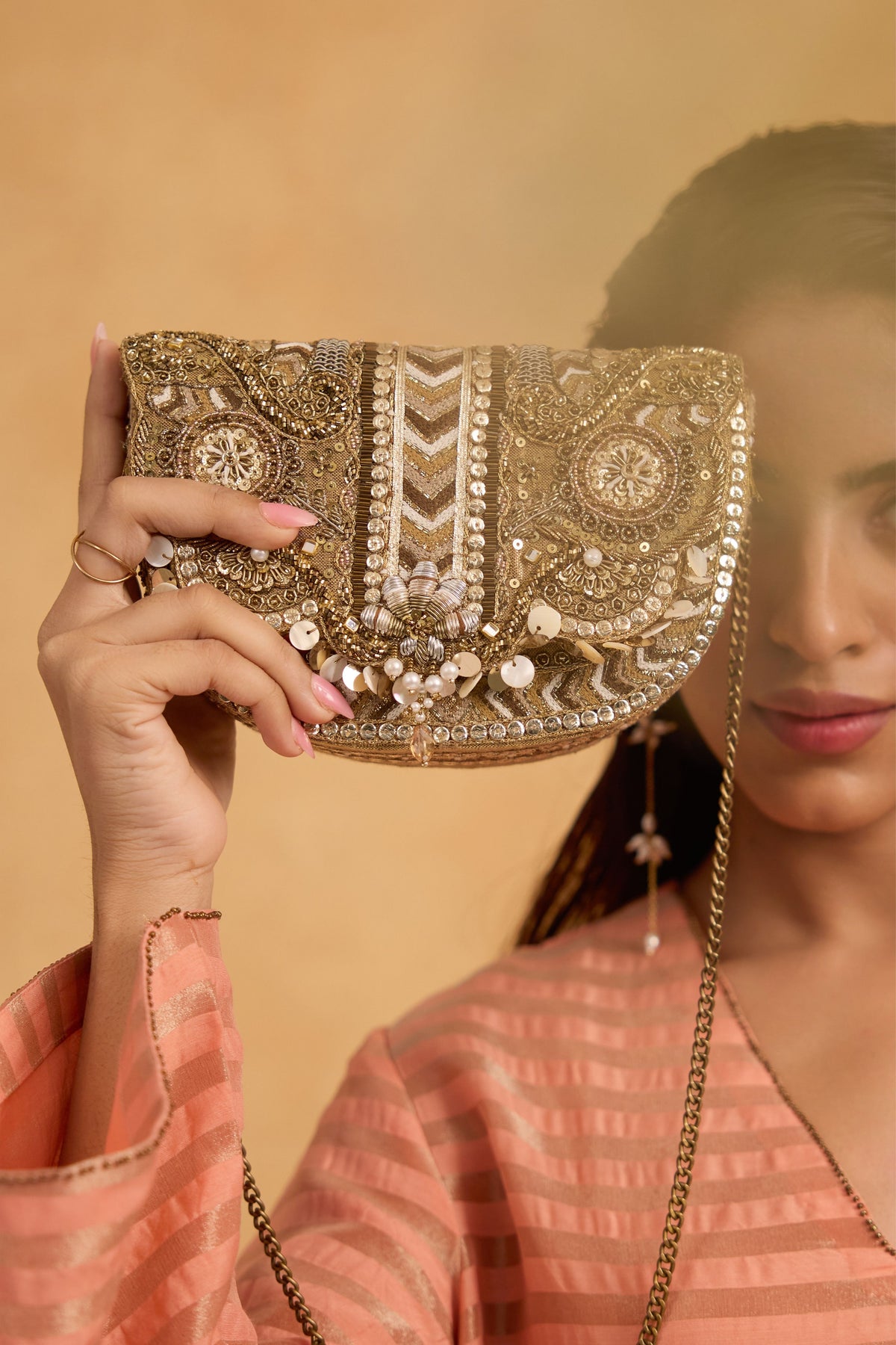 Rangrez Flapover Vintage Gold Clutch