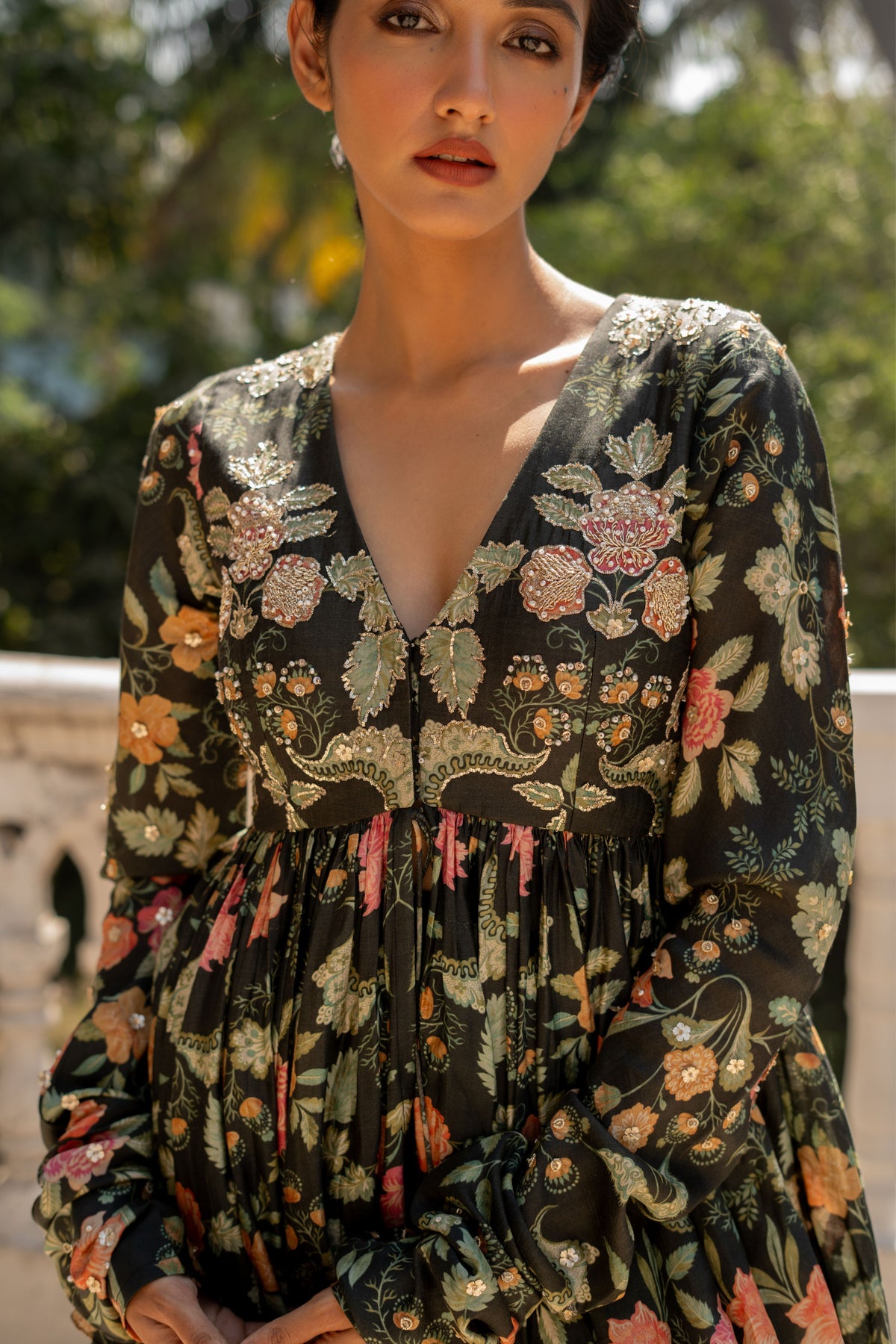 Black Floral Peplum Set