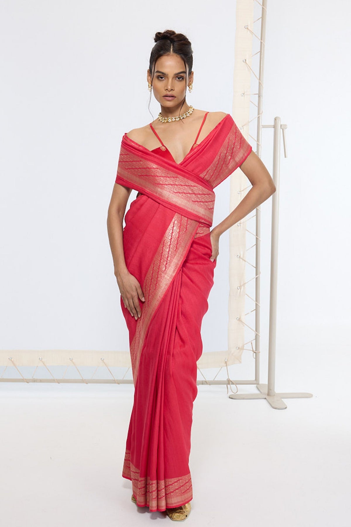 Handwoven French Rose Saree