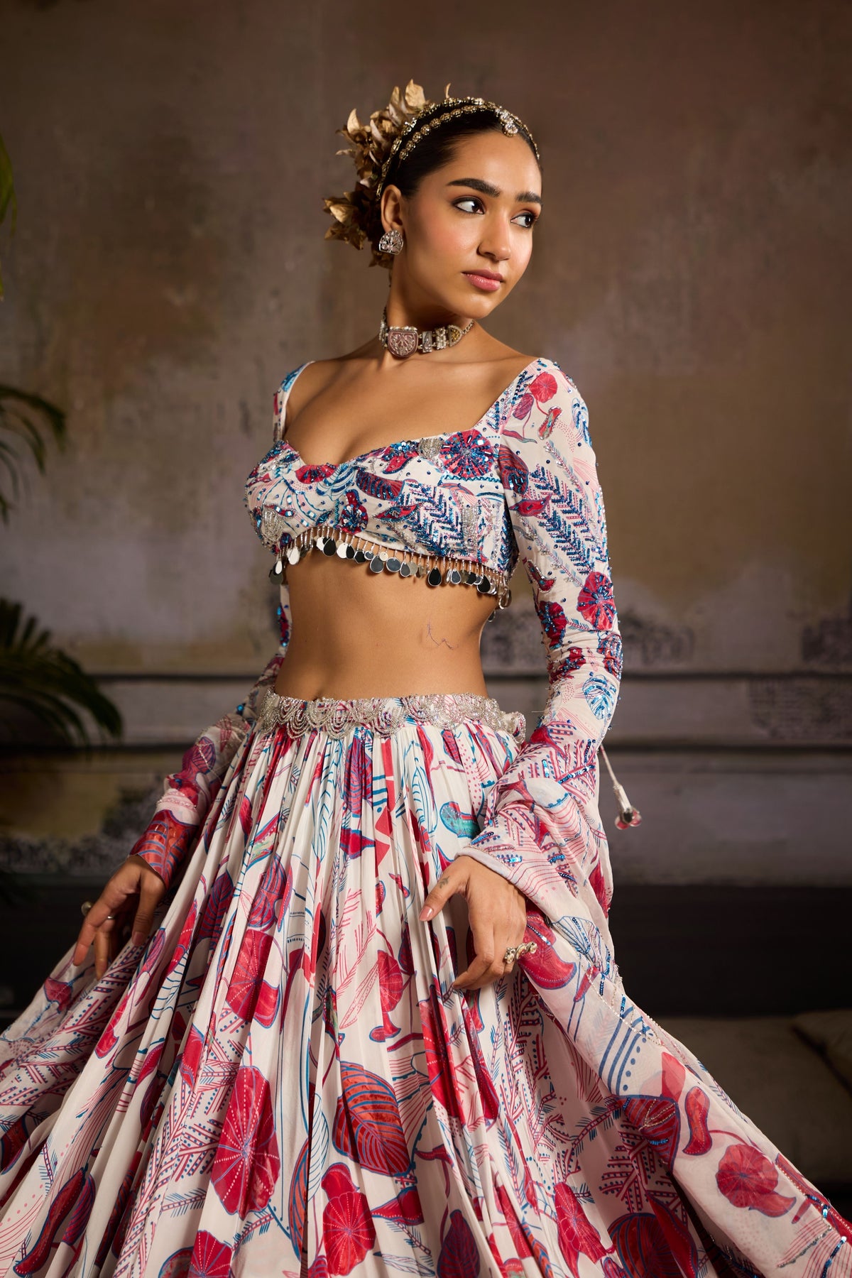 White and Pink Lehenga Set