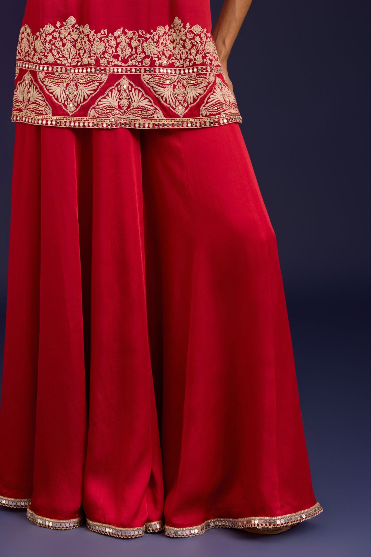 Red Modal Satin Sharara Set