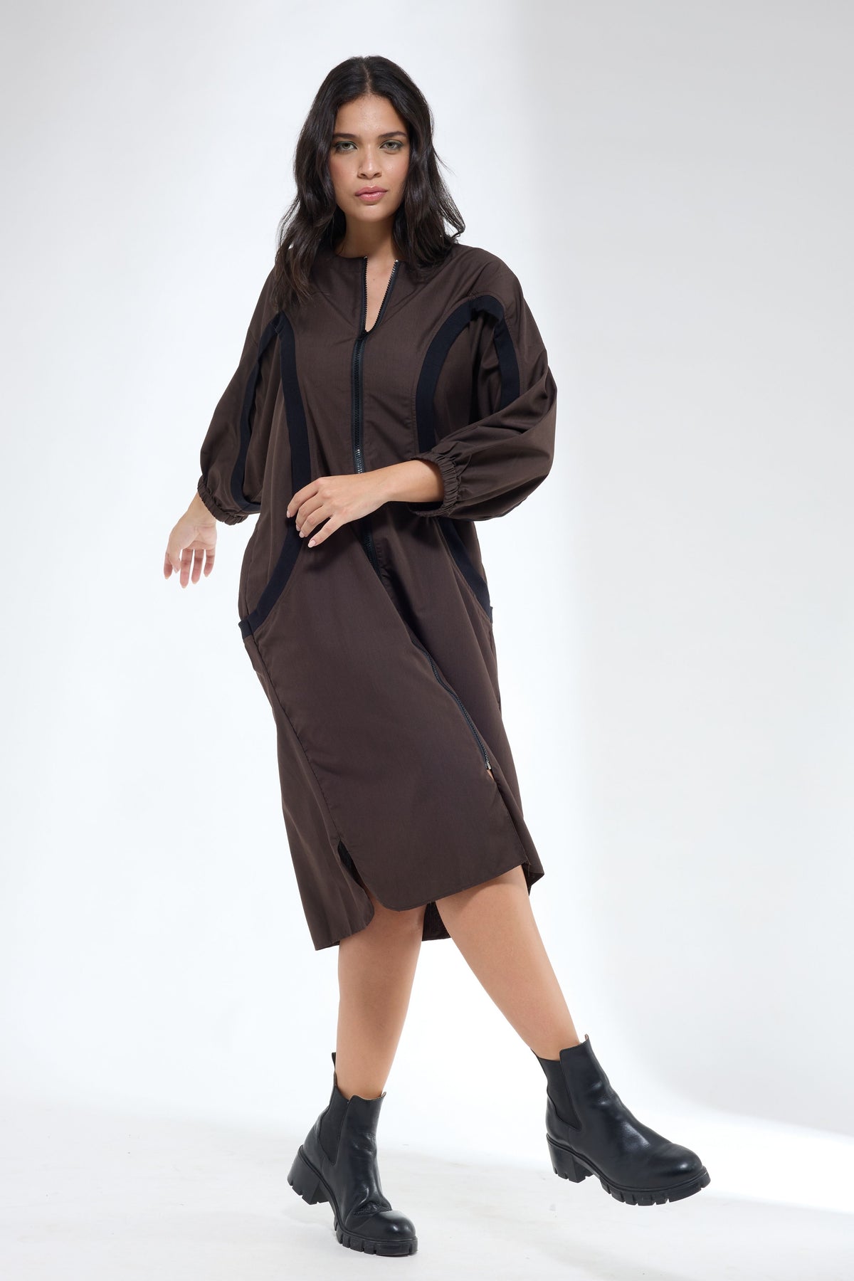 Curved Rib Brown Dress