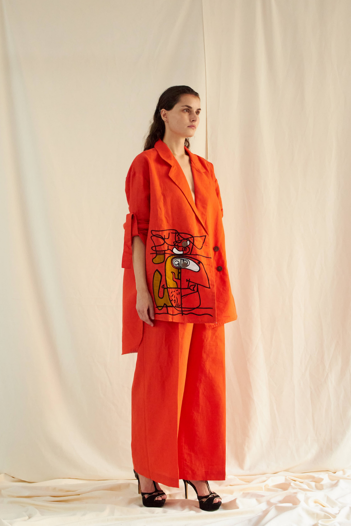 Orange Linen Oversized Co-ord Set