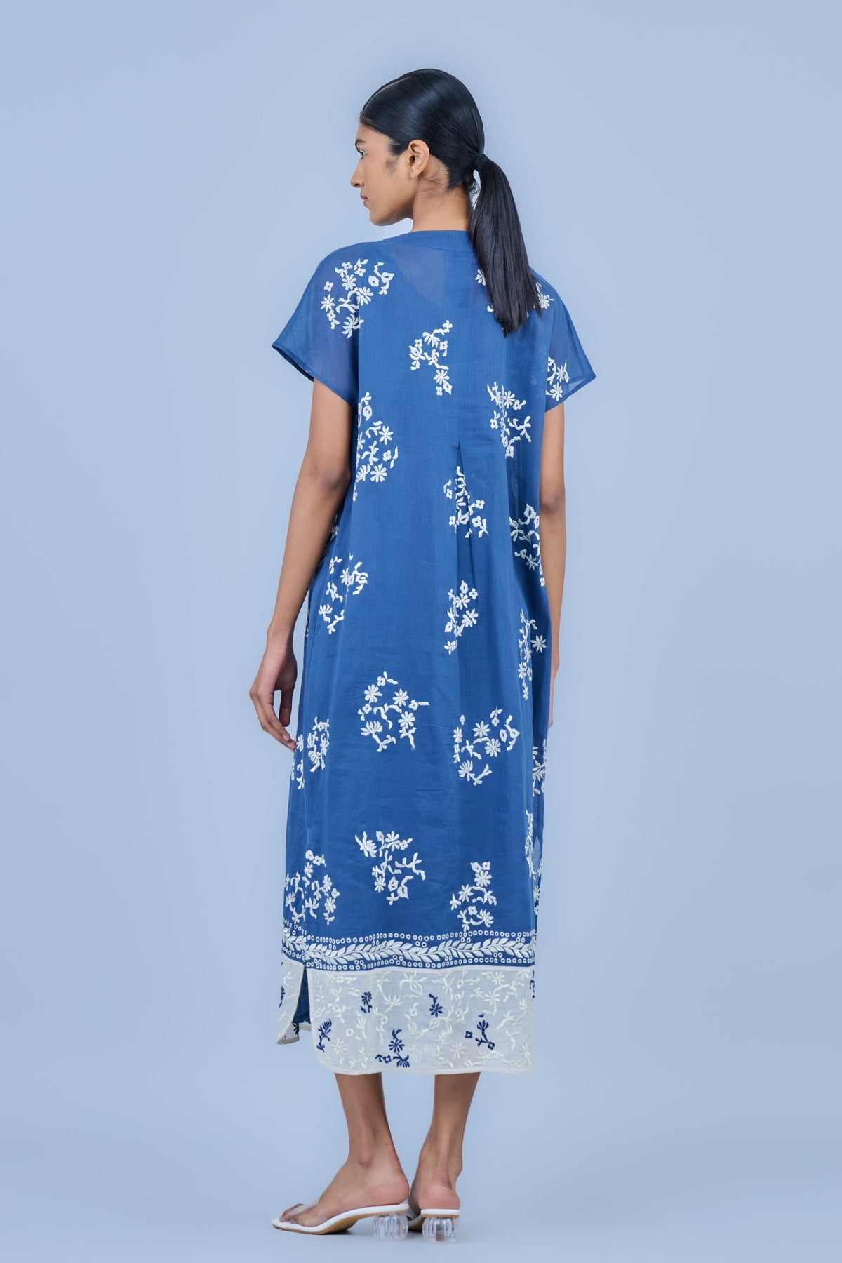 Cotton Threadwork Dress in Space Blue