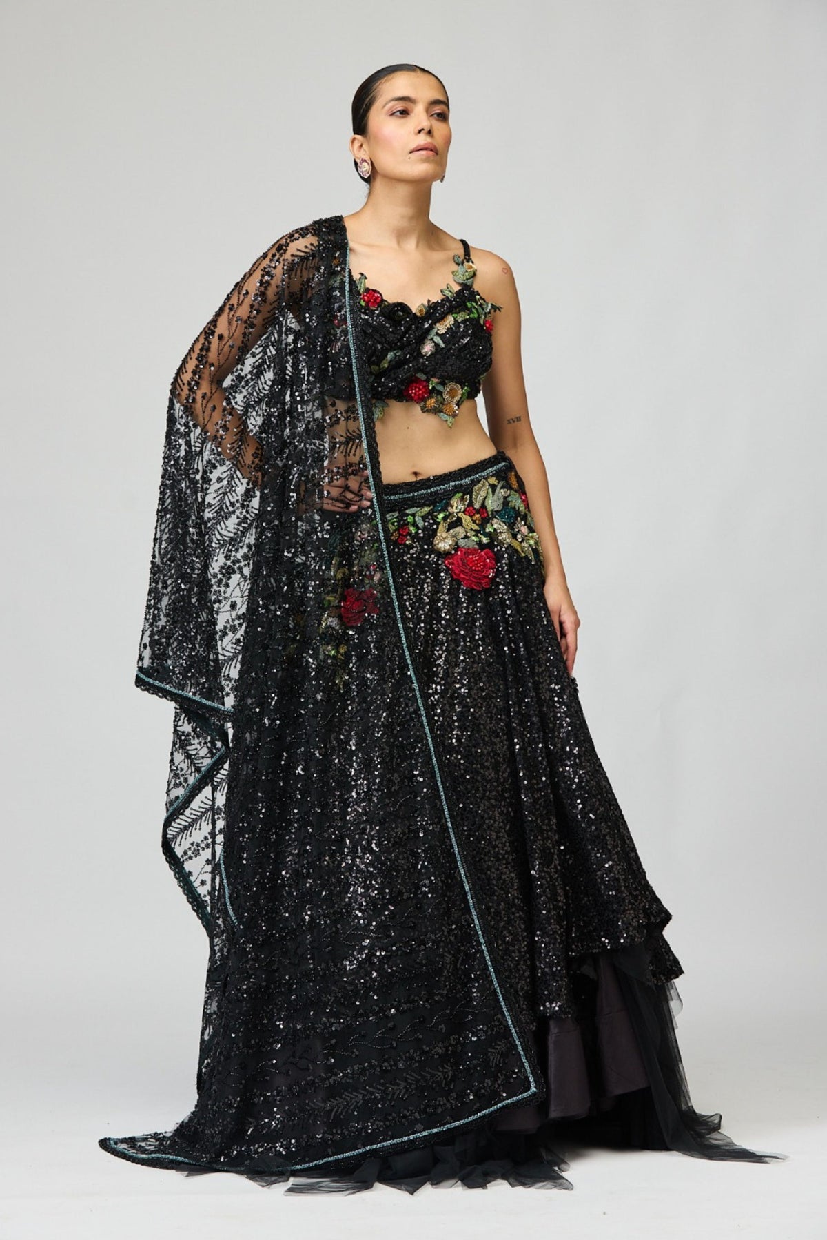 Black Sequin Lehenga Set