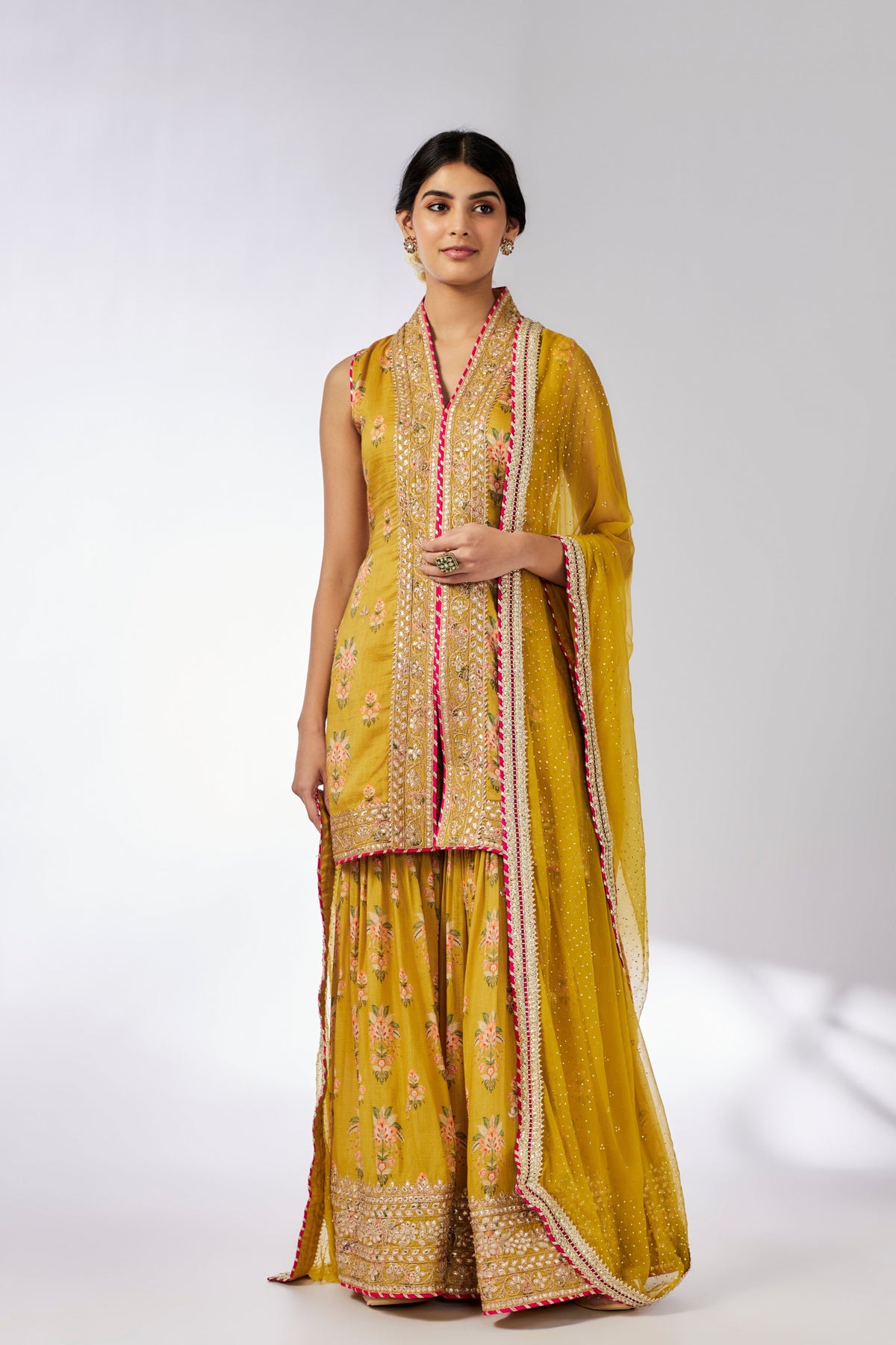 Mustard Dhriti Sleeveless Sharara Set