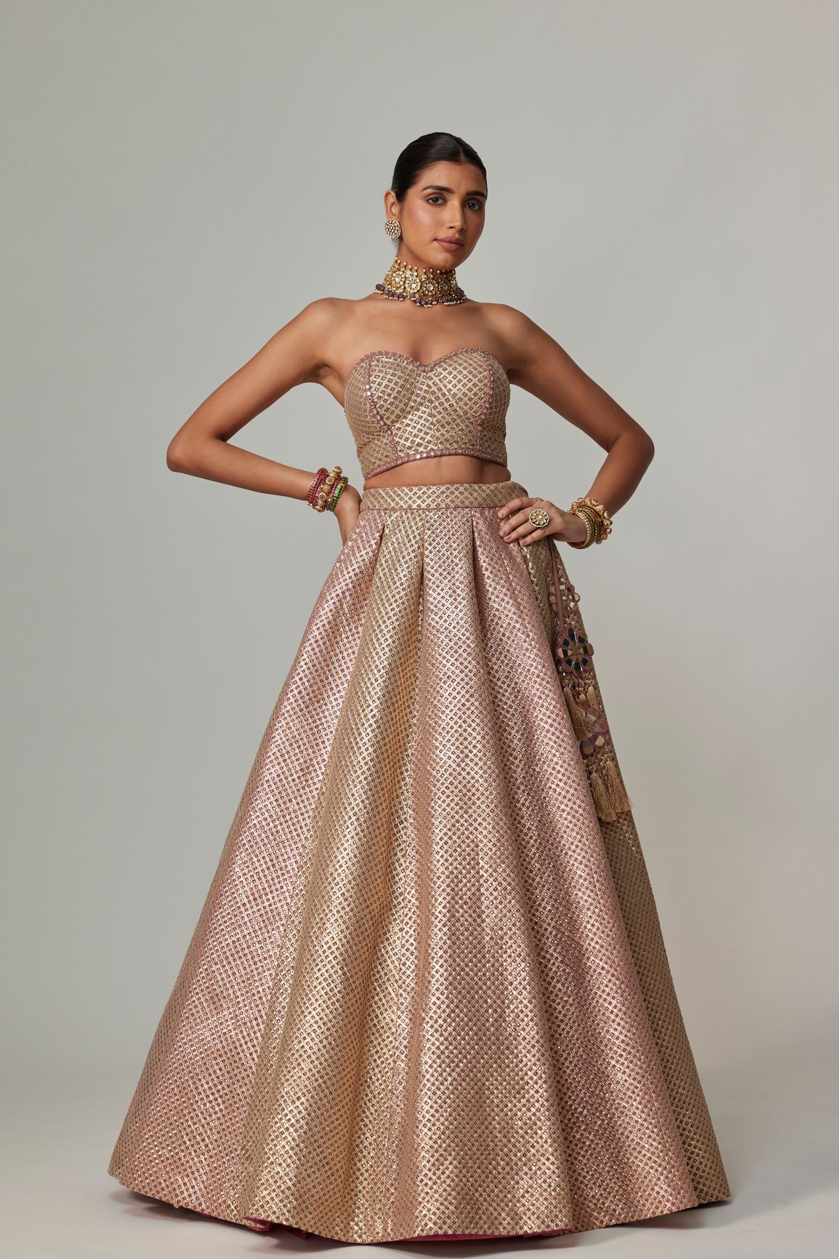 Deep Beige Multicolor Lehenga Set