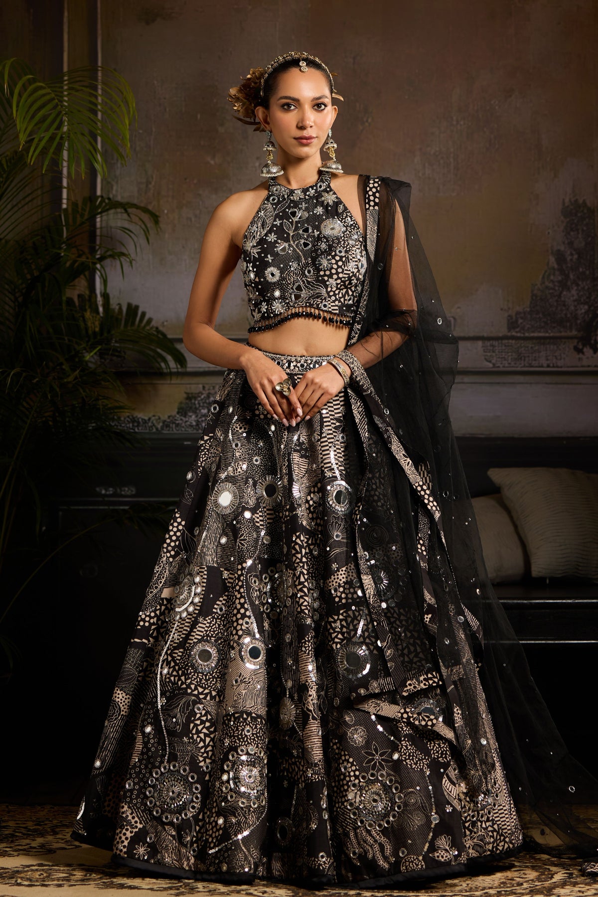Black Print Highlighted Lehenga Set
