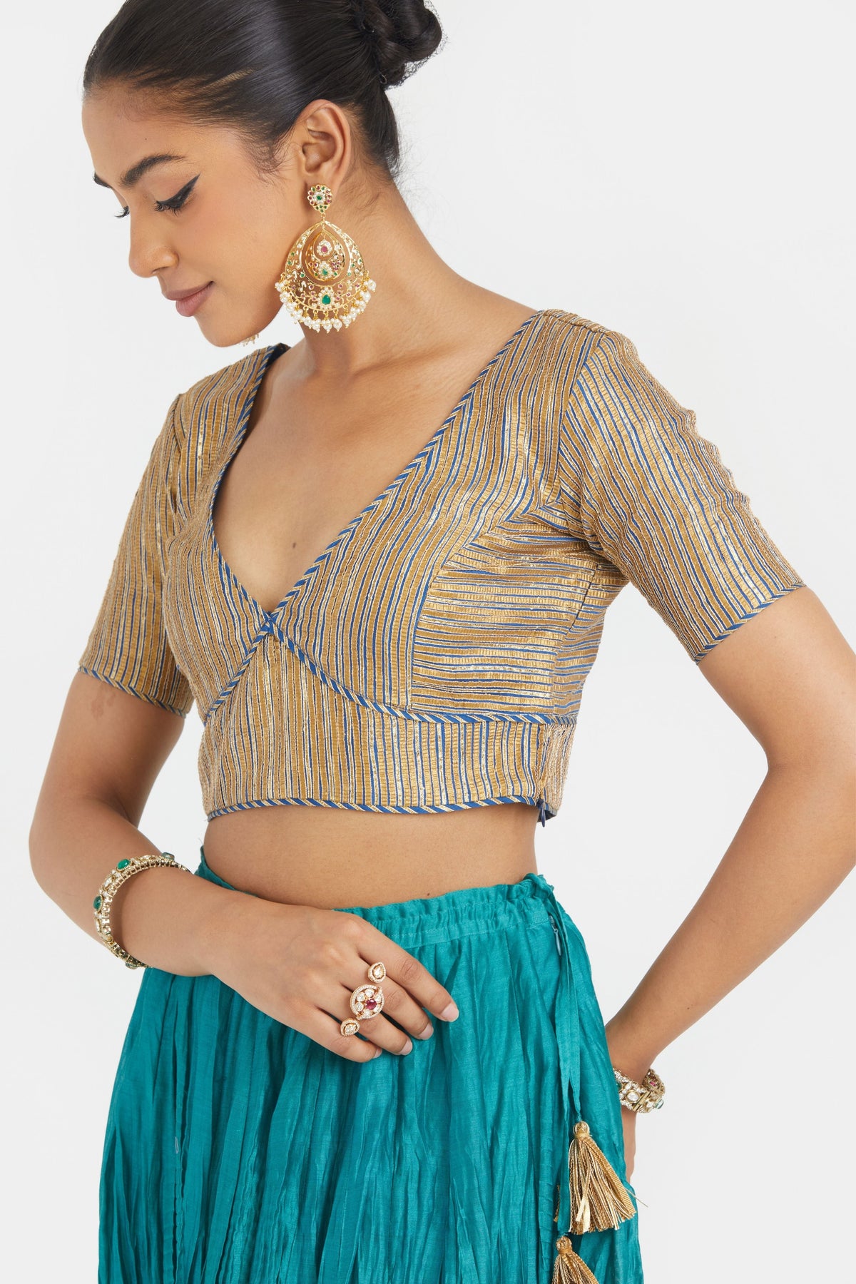 Blue Chanderi Lehenga Set