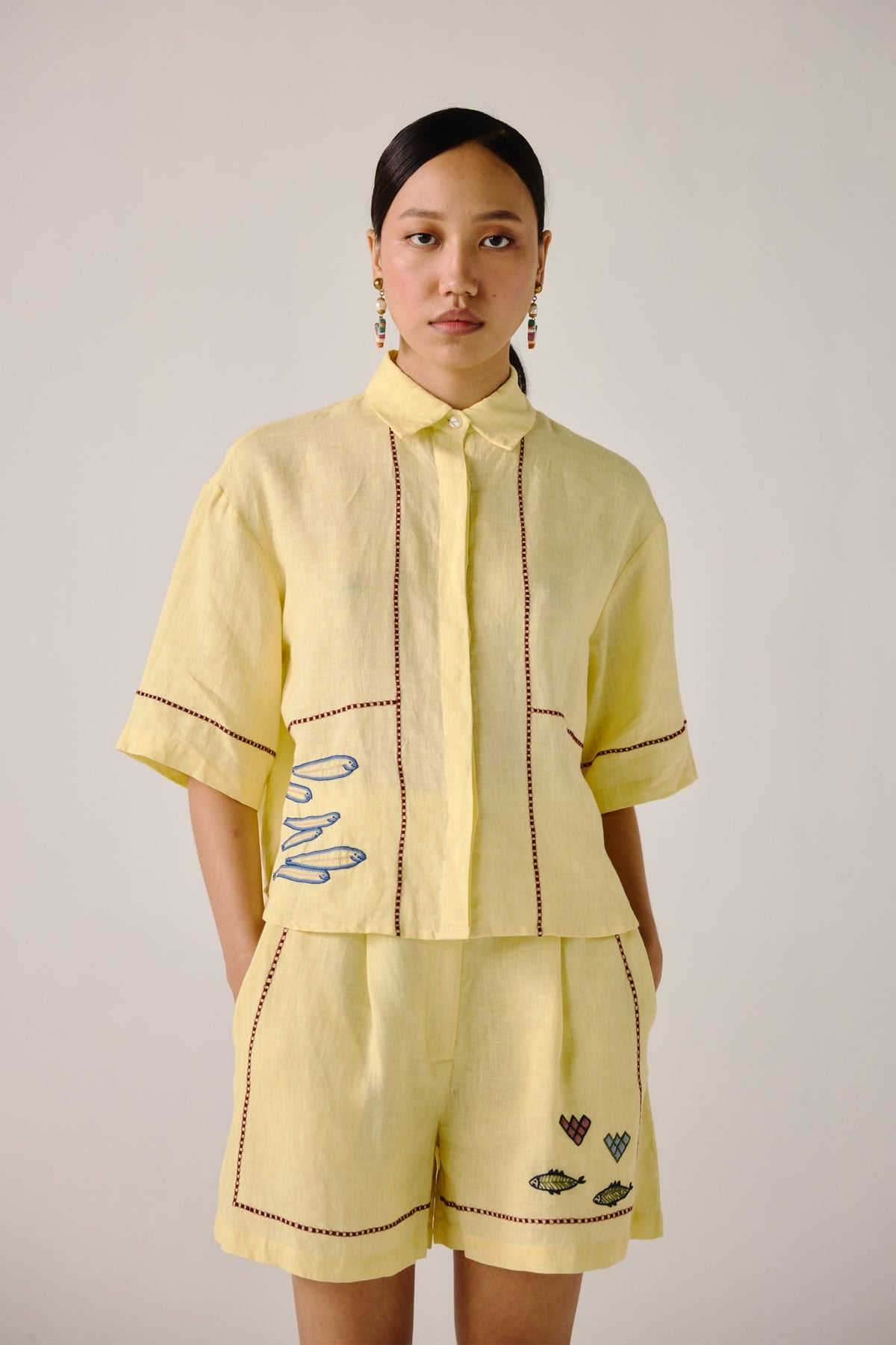 Butter Yellow Fish Embroidery Leo Set