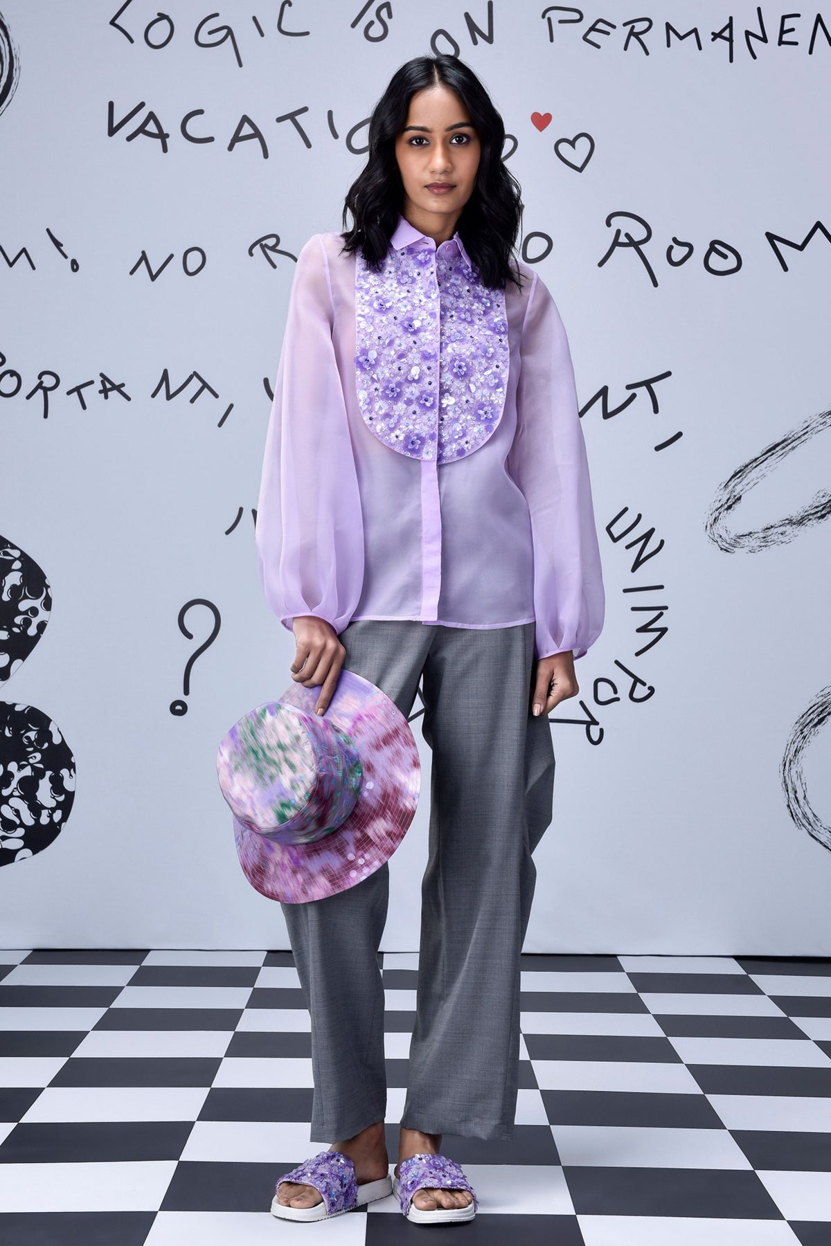 3D Sequence Collar Top Lavender