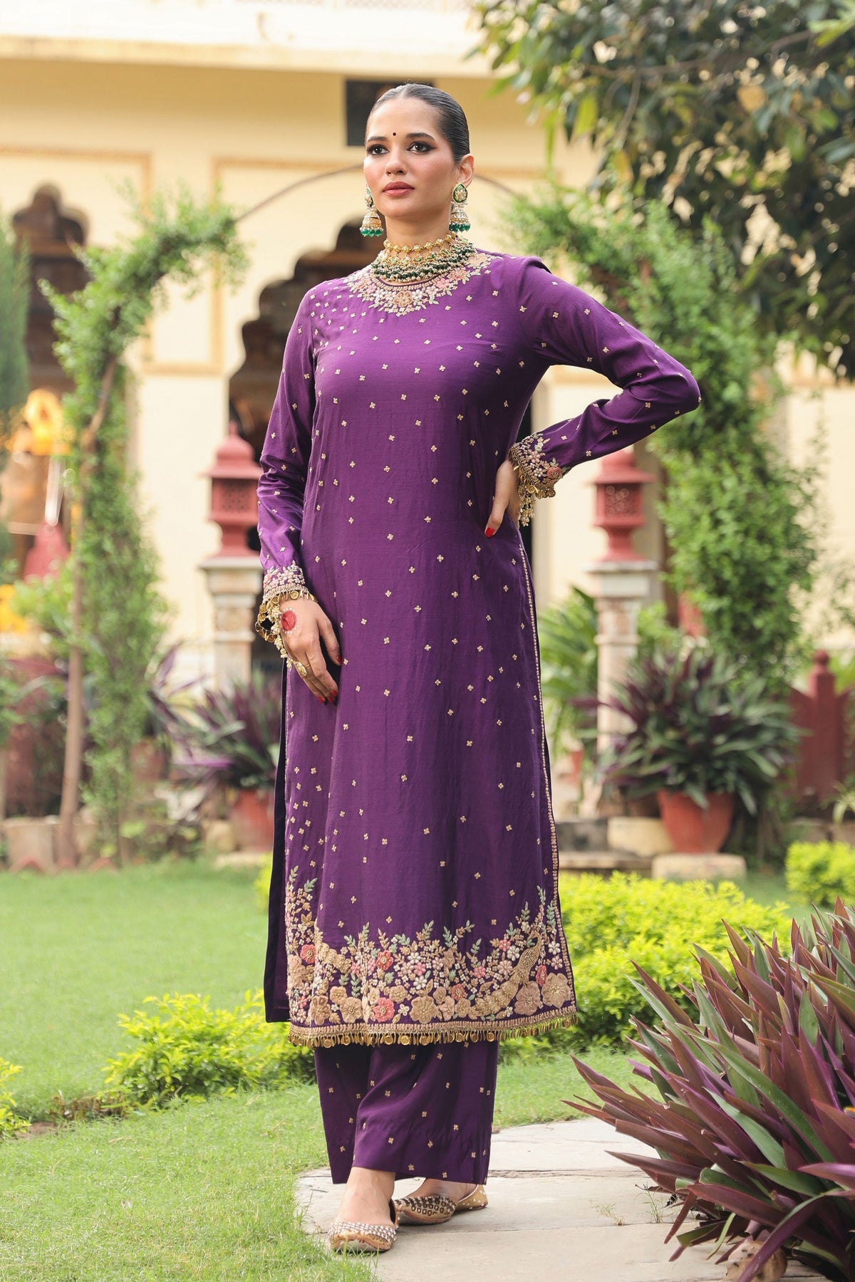 Ahista Purple Applique Kurta Set