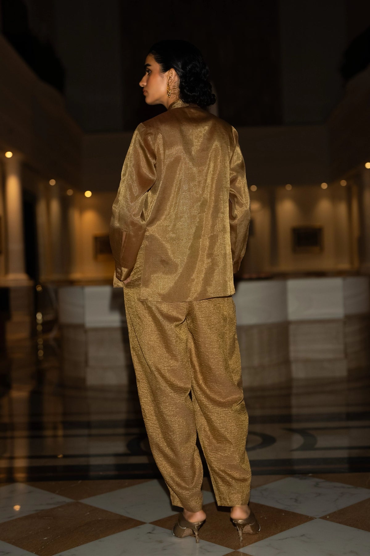 Embroidered Textured Jacket Set