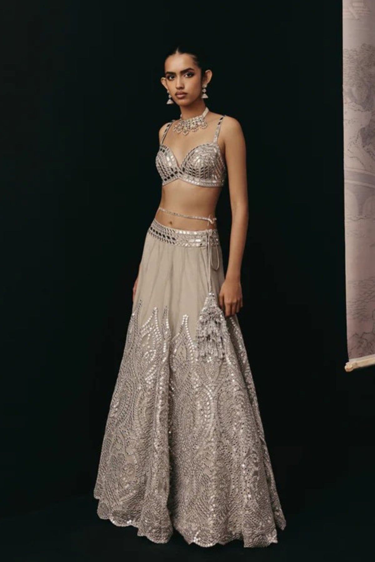 Silver Zari Mirrorwork Lehenga Set