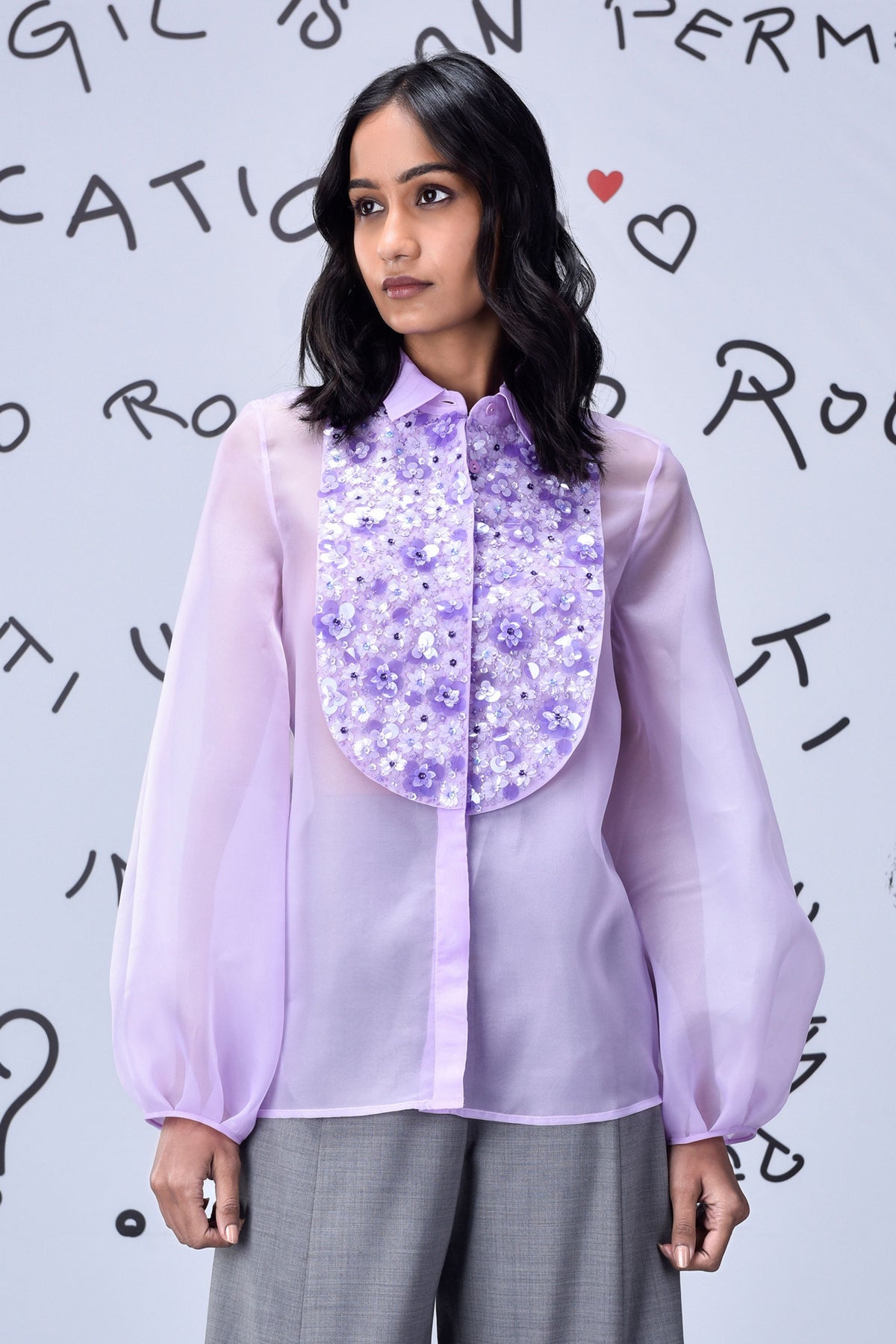 3D Sequence Collar Top Lavender