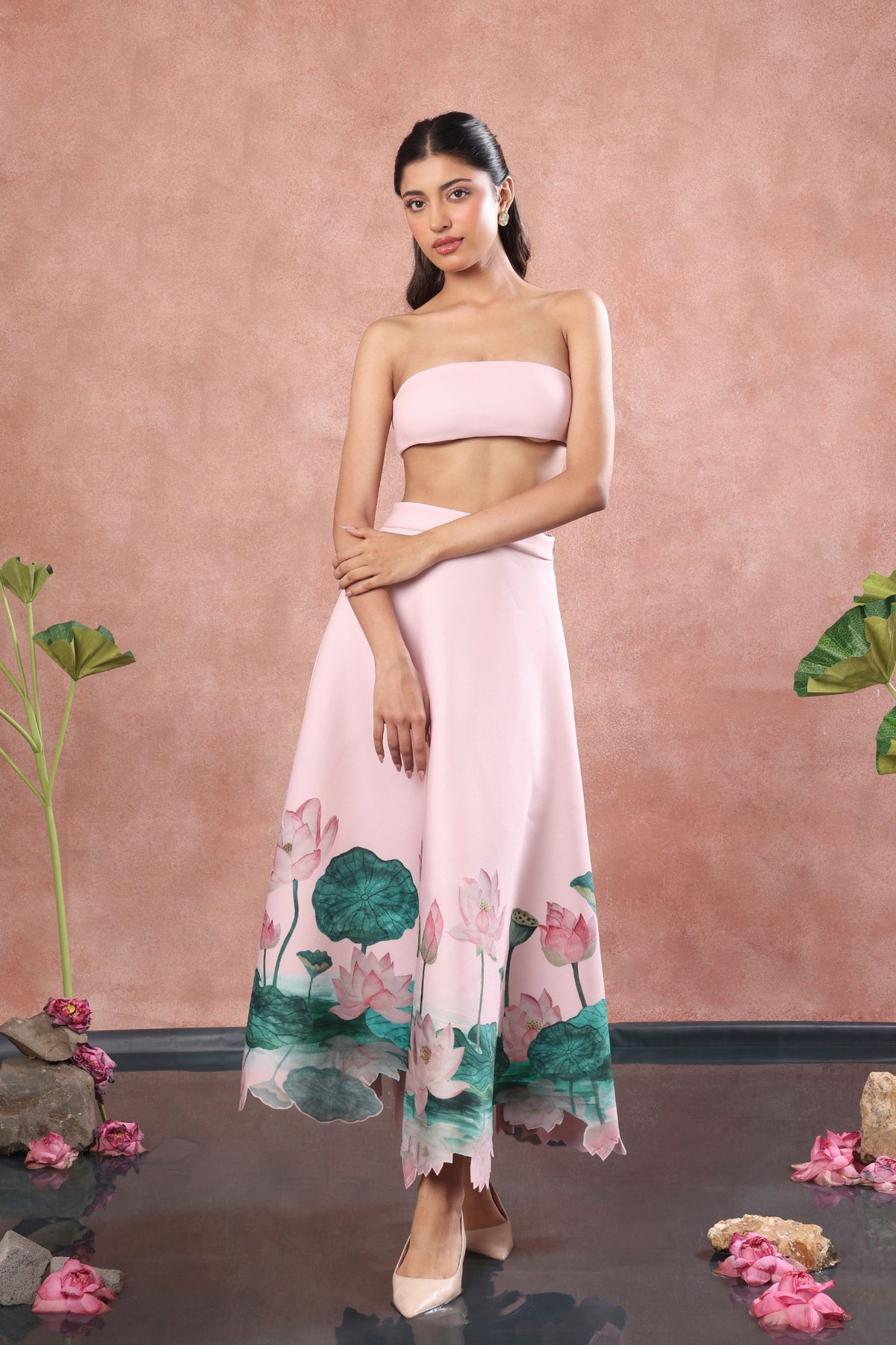Blush Printed Skirt With Top