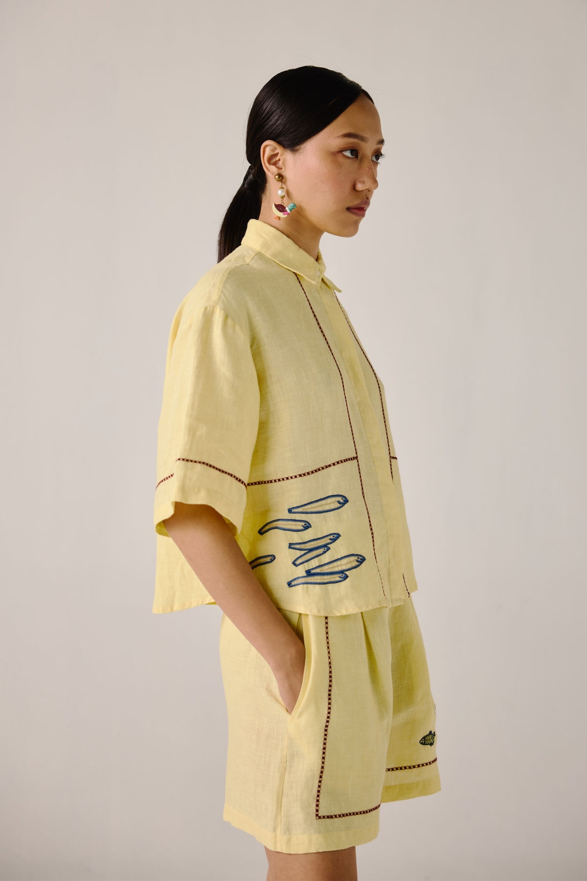 Butter Yellow Fish Embroidery Leo Set