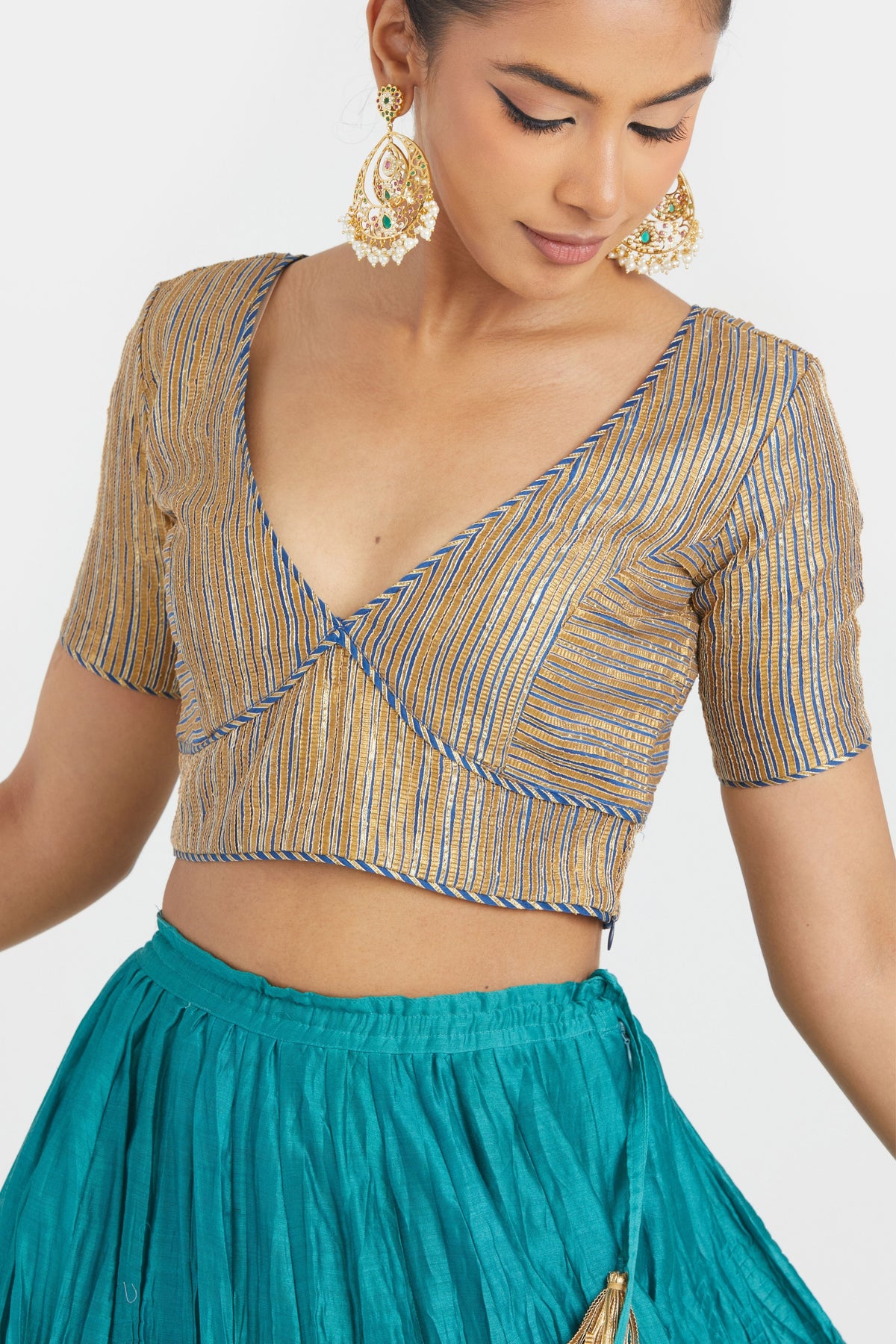 Blue Chanderi Lehenga Set