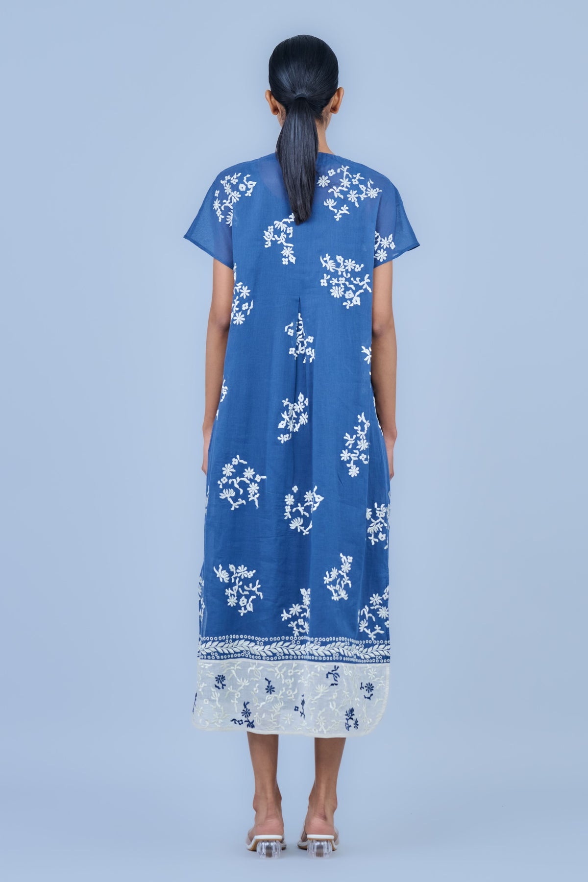 Cotton Threadwork Dress in Space Blue