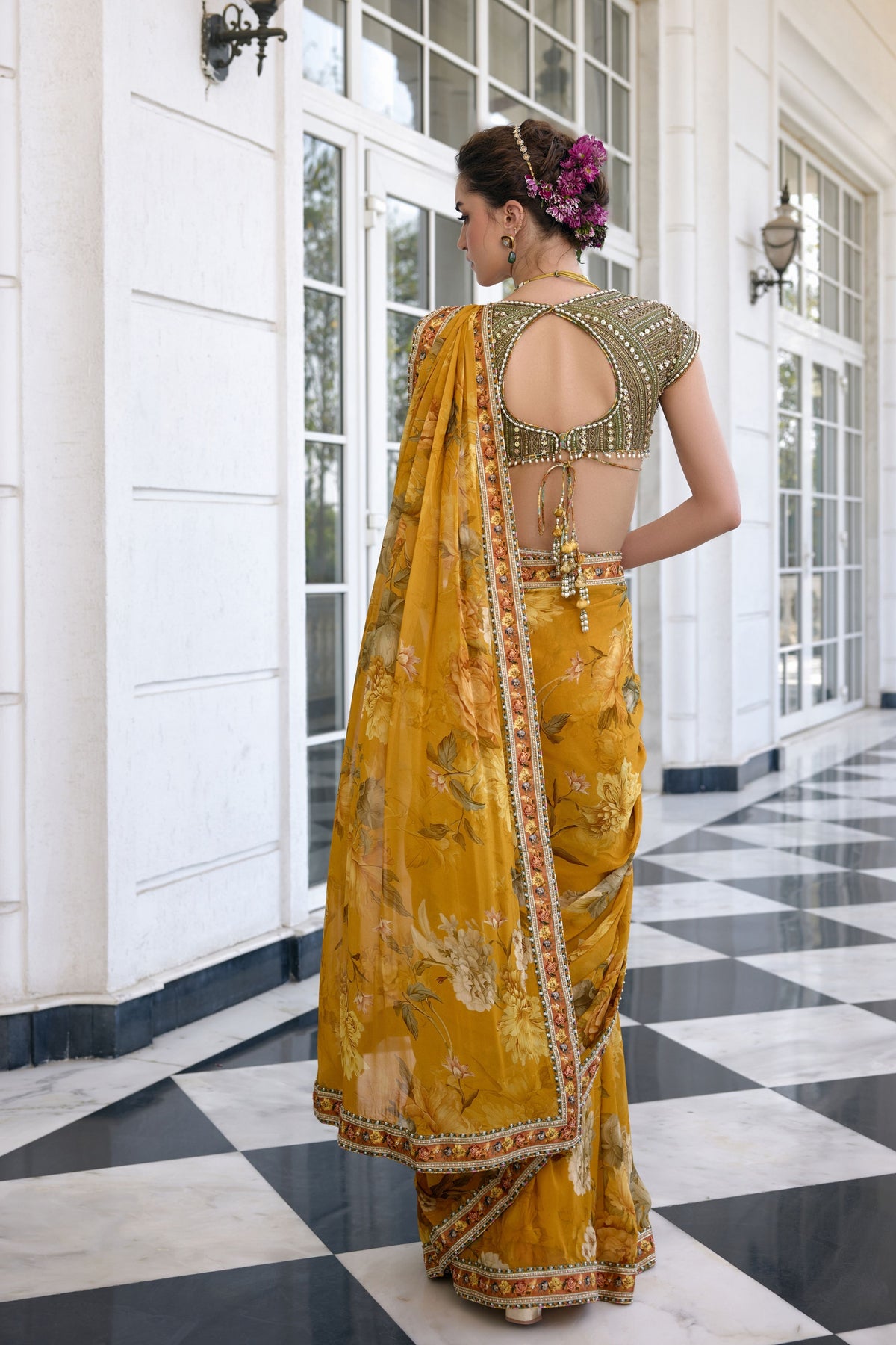 Frida Embroidered Drapes Saree Set