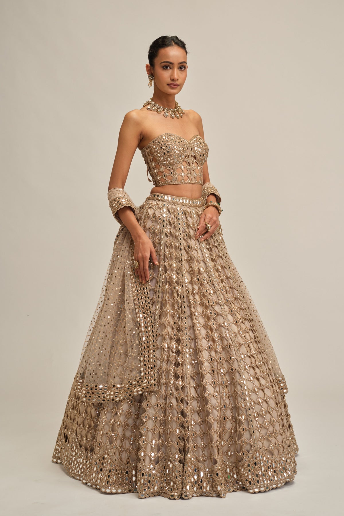 Light Beige Mirror Lehenga Set