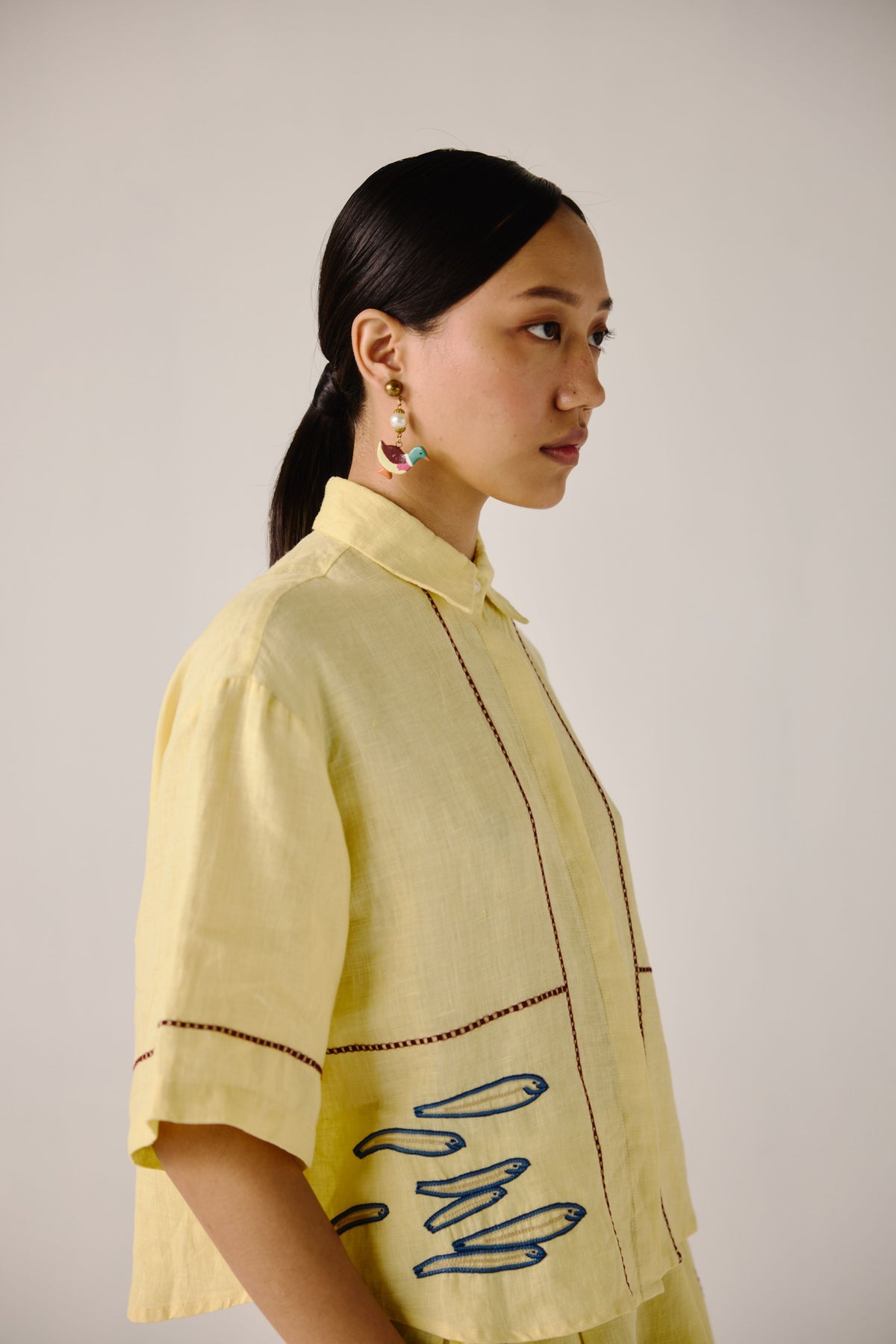 Butter Yellow Fish Embroidery Leo Set