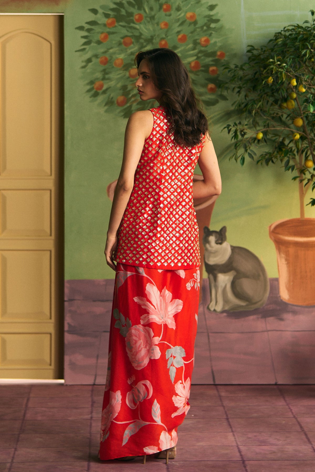 Crimson Garden Skirt Set