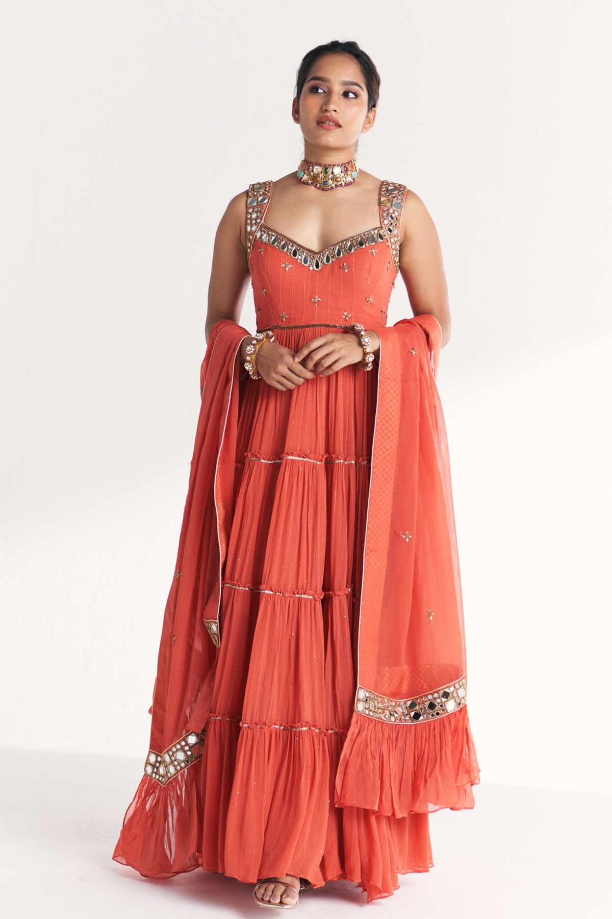 Safar Tangerine Anarkali
