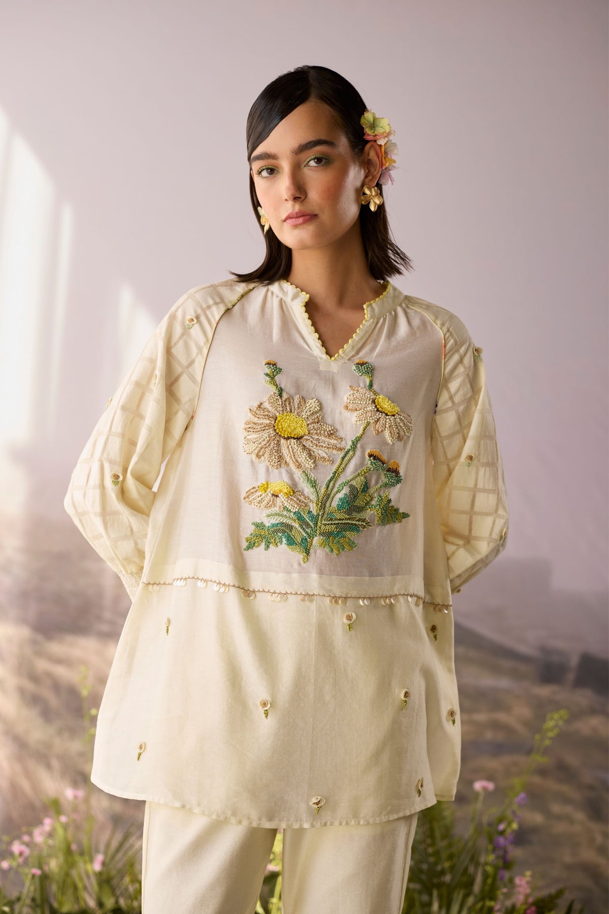 Moonlight Floral Beaded Top