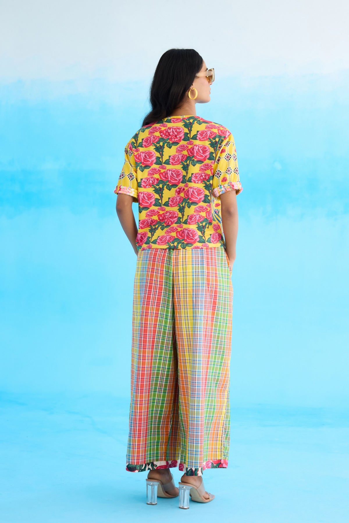 Yellow Madras Checks Wide Leg Pants