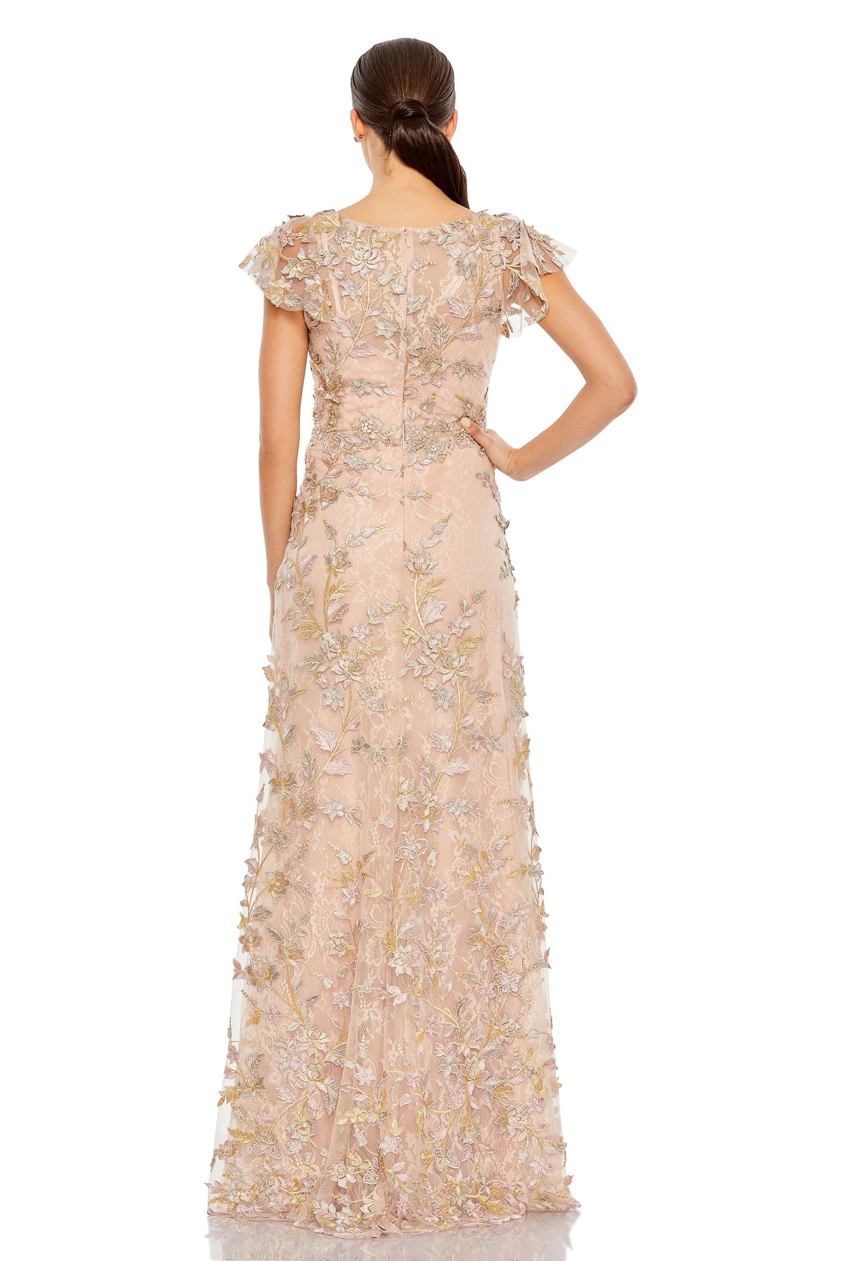 Unlined Sleeves V-neck Gown