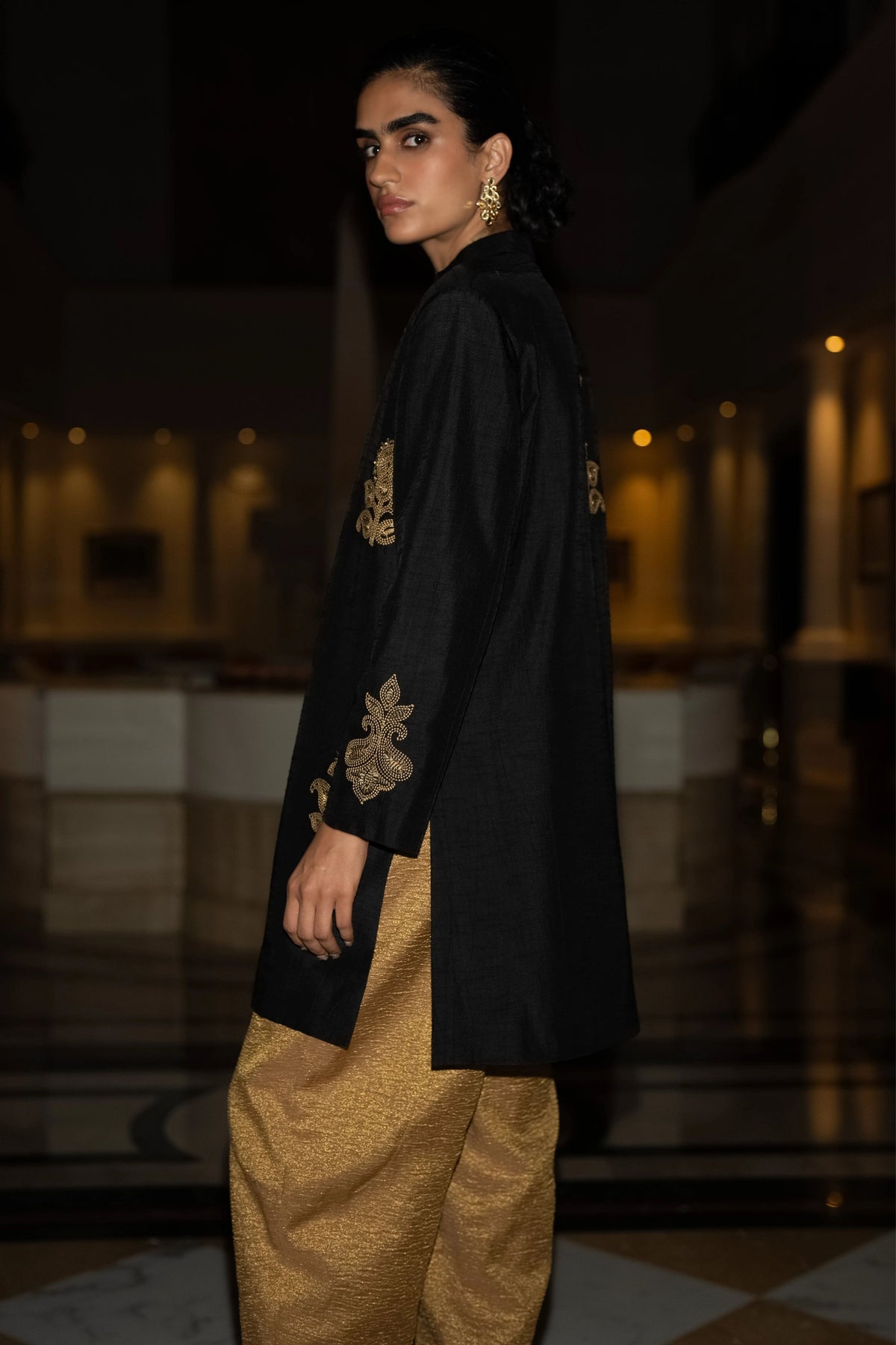 Motif Embroidered Textured Jacket