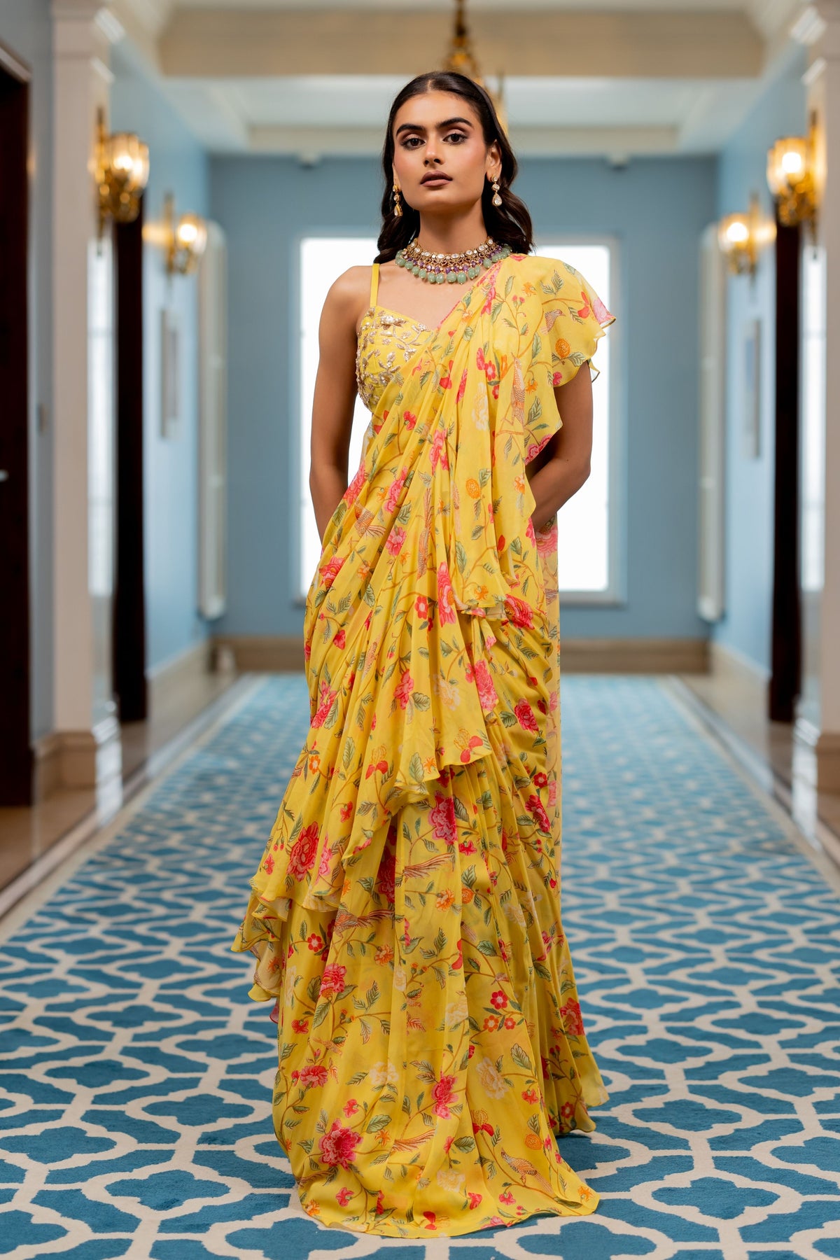 Sayuri Yellow Drape Saree Set