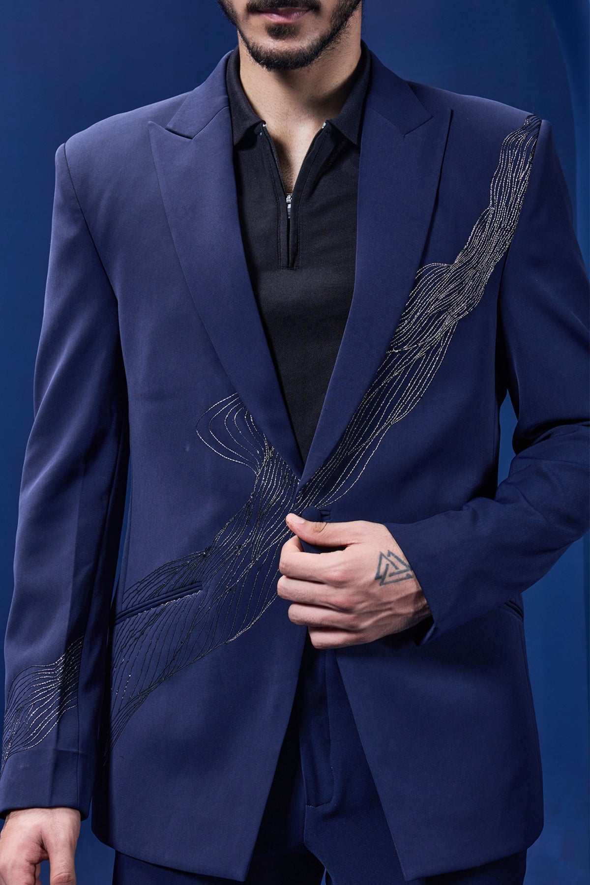 Navy Zari Blazer Set