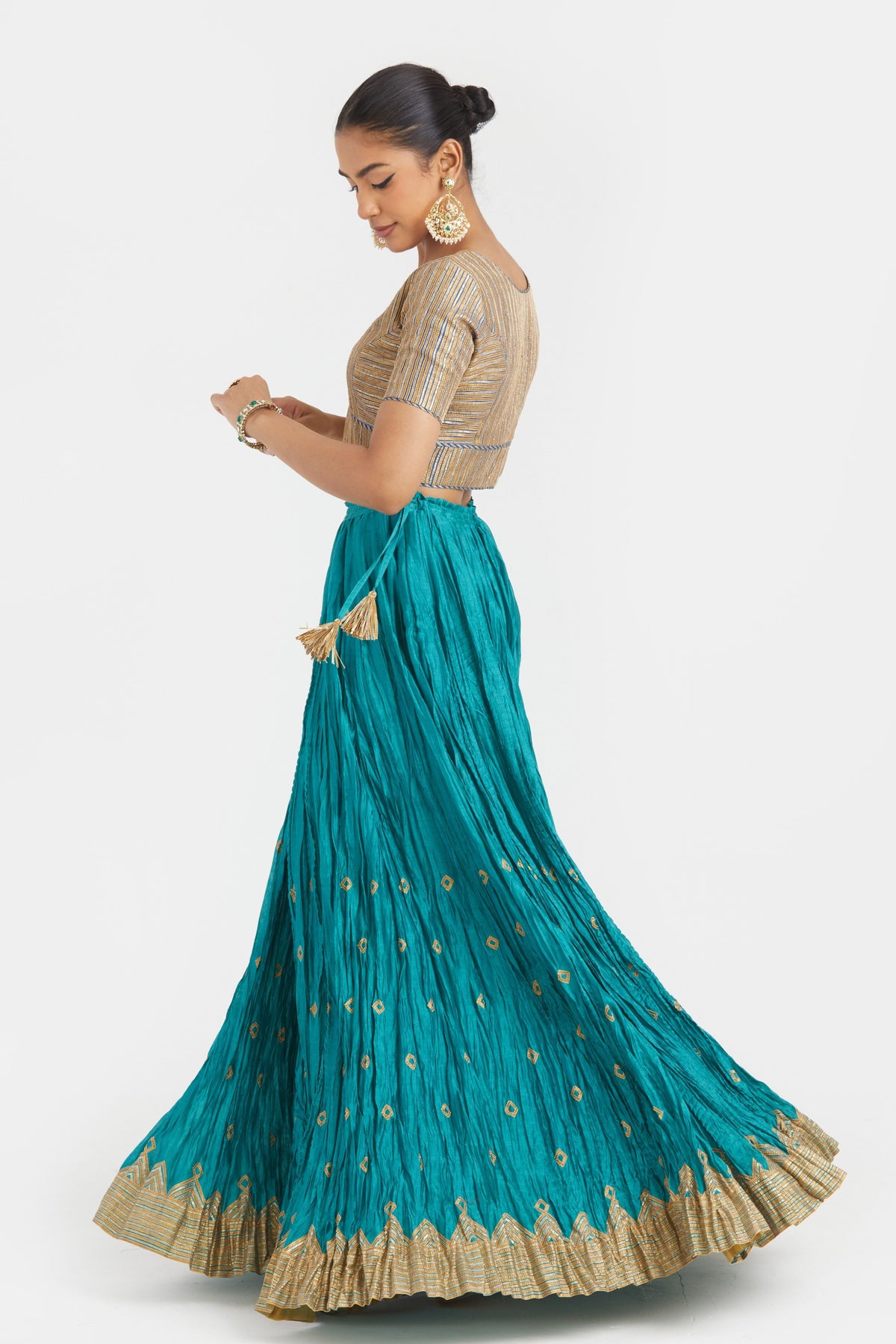 Blue Chanderi Lehenga Set