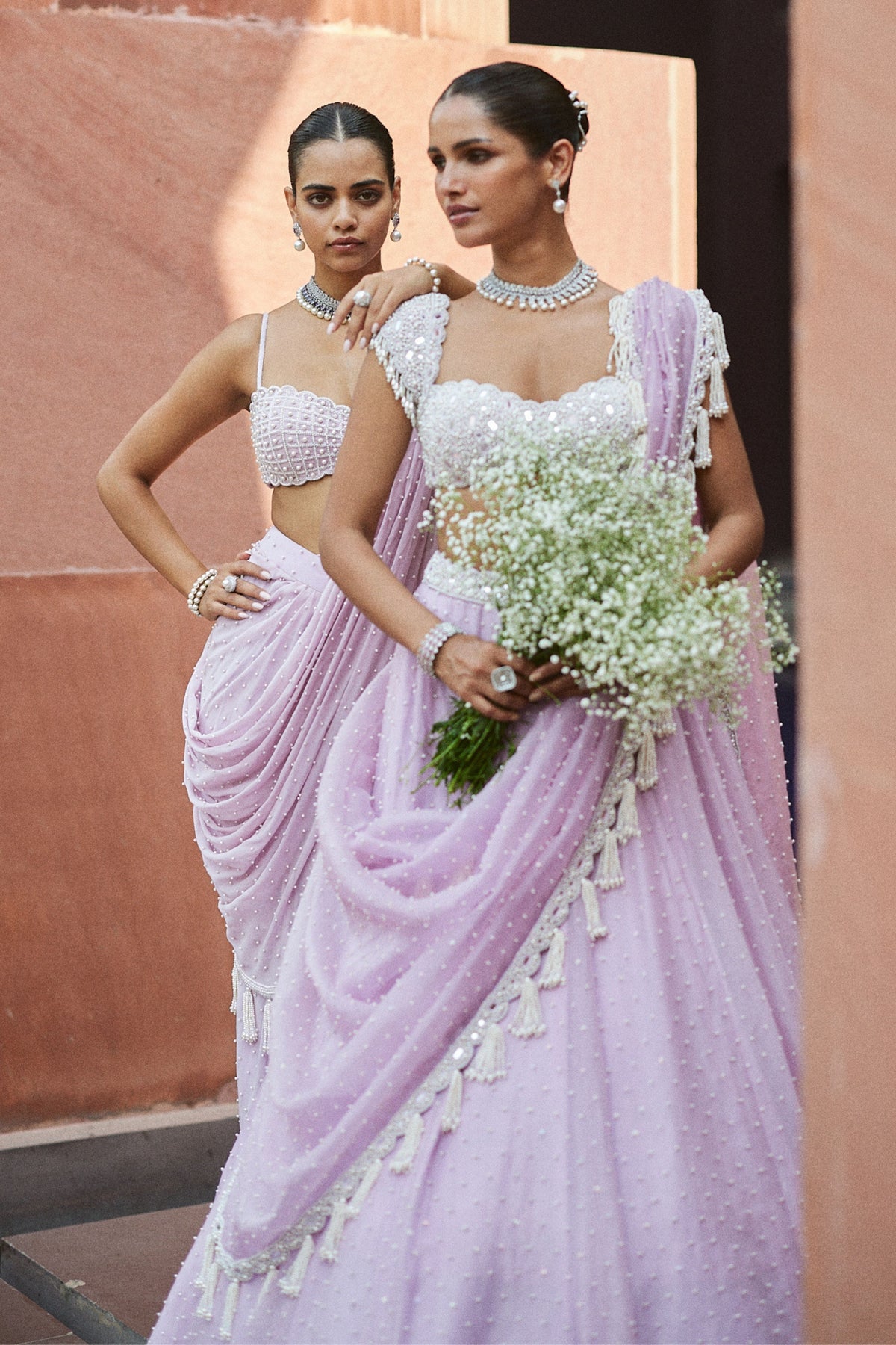 Lavender Mirror and Pearl Lehenga Set